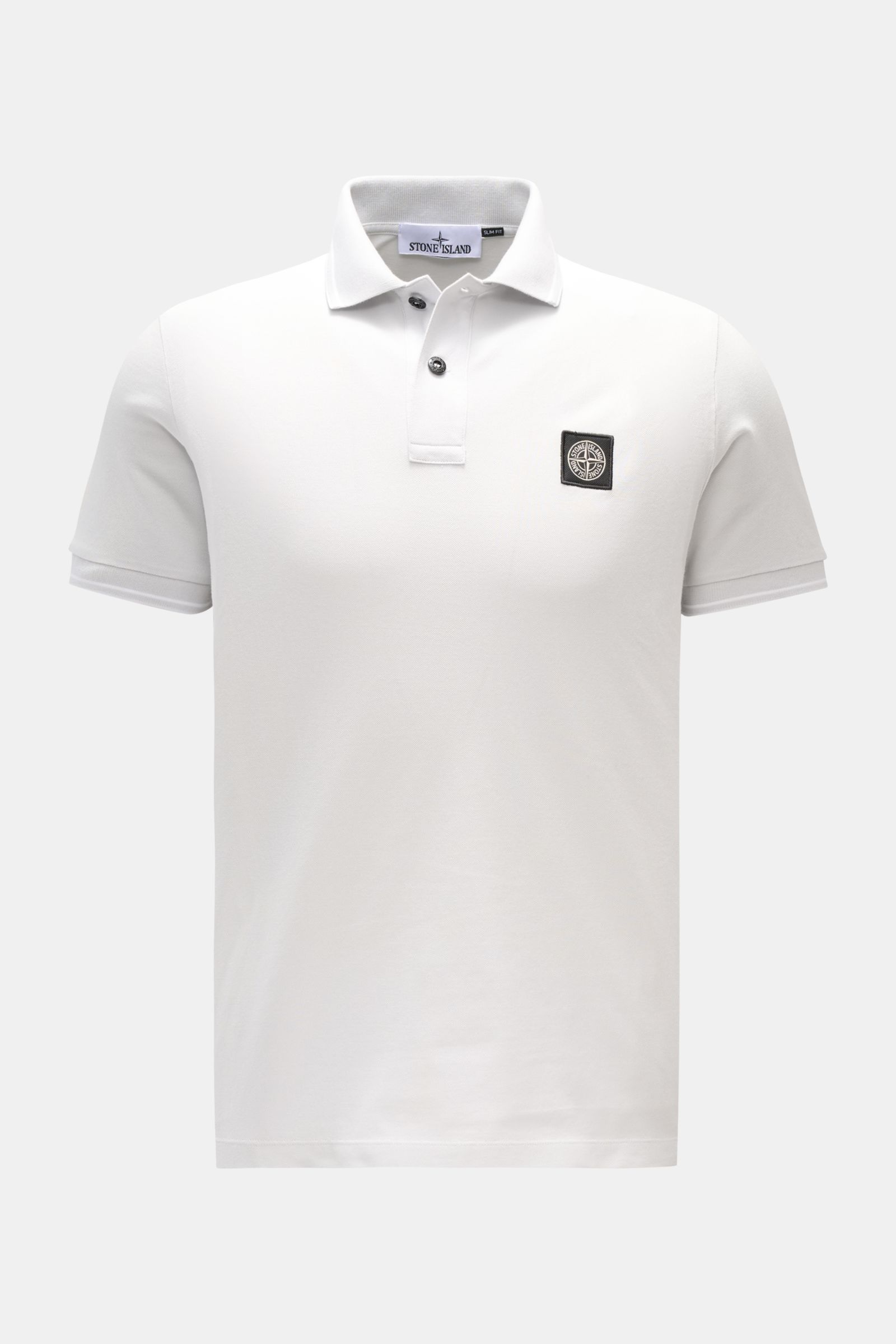 Stone Island Poloshirt sand, frontale Nahaufnahme, modernes Piqué aus elastischer Baumwolle, Slim Fit, Polokragen, Knopfleiste, Weblabel, kurze Ärmel.