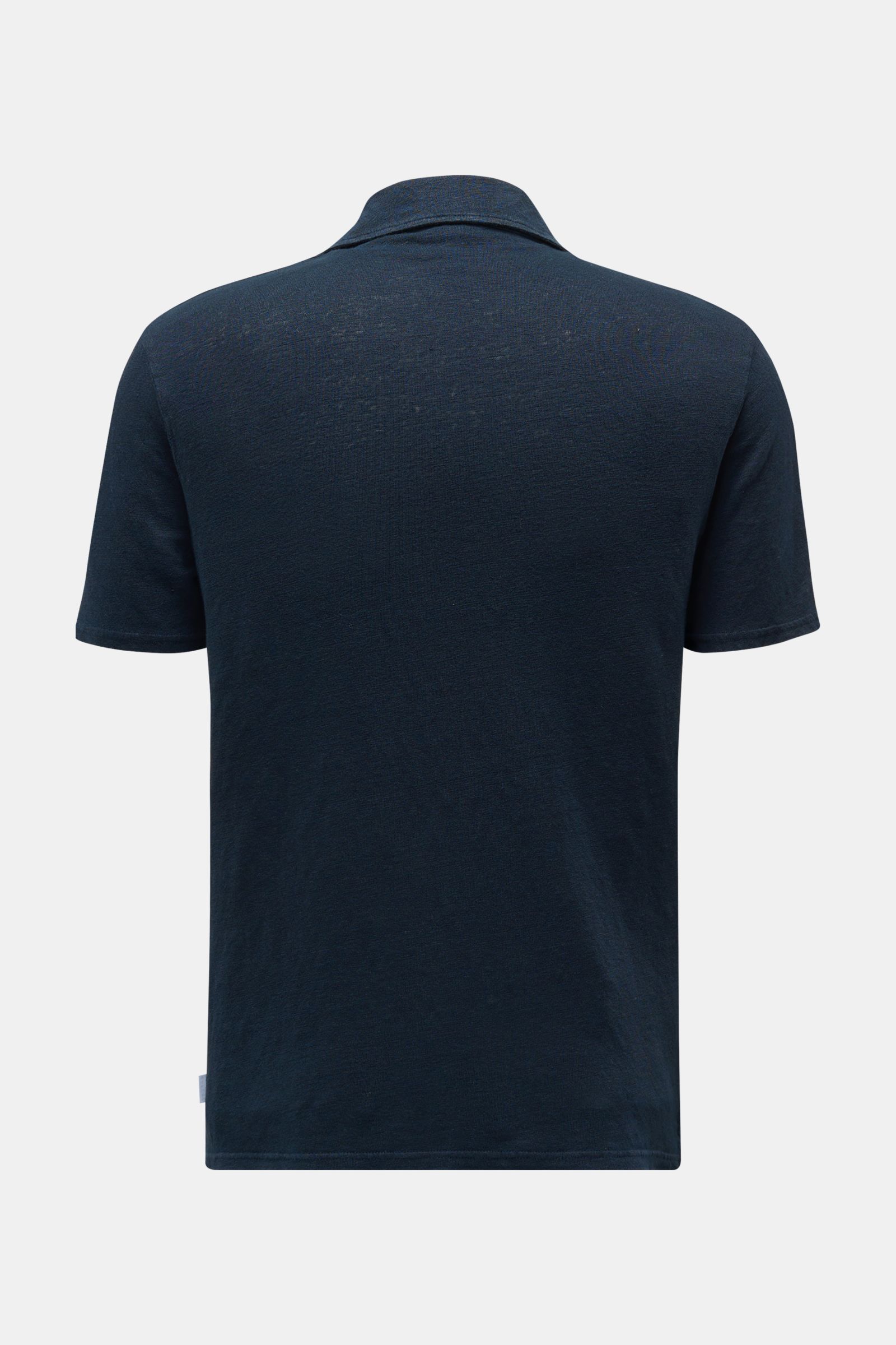 Rückansicht des navy 04651/ A trip in a bag Leinen Jersey-Poloshirt, garment dyed, Slim Fit, elastisch, mit Kragen und kurzen Ärmeln.