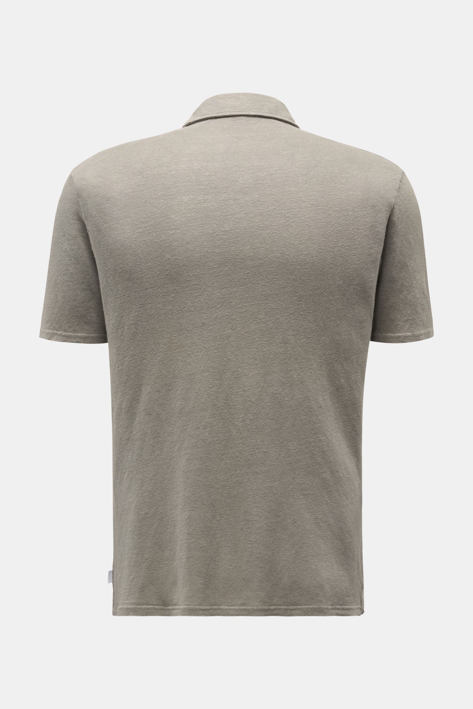 Rückansicht des 04651/ A trip in a bag Leinen Jersey-Poloshirt graugrün in Slim Fit, kurzarm, mit konfektioniertem Kragen und glatter Drei-Knopf-Leiste, stückgefärbt und atmungsaktiv aus leicht elastischem Leinenjersey.