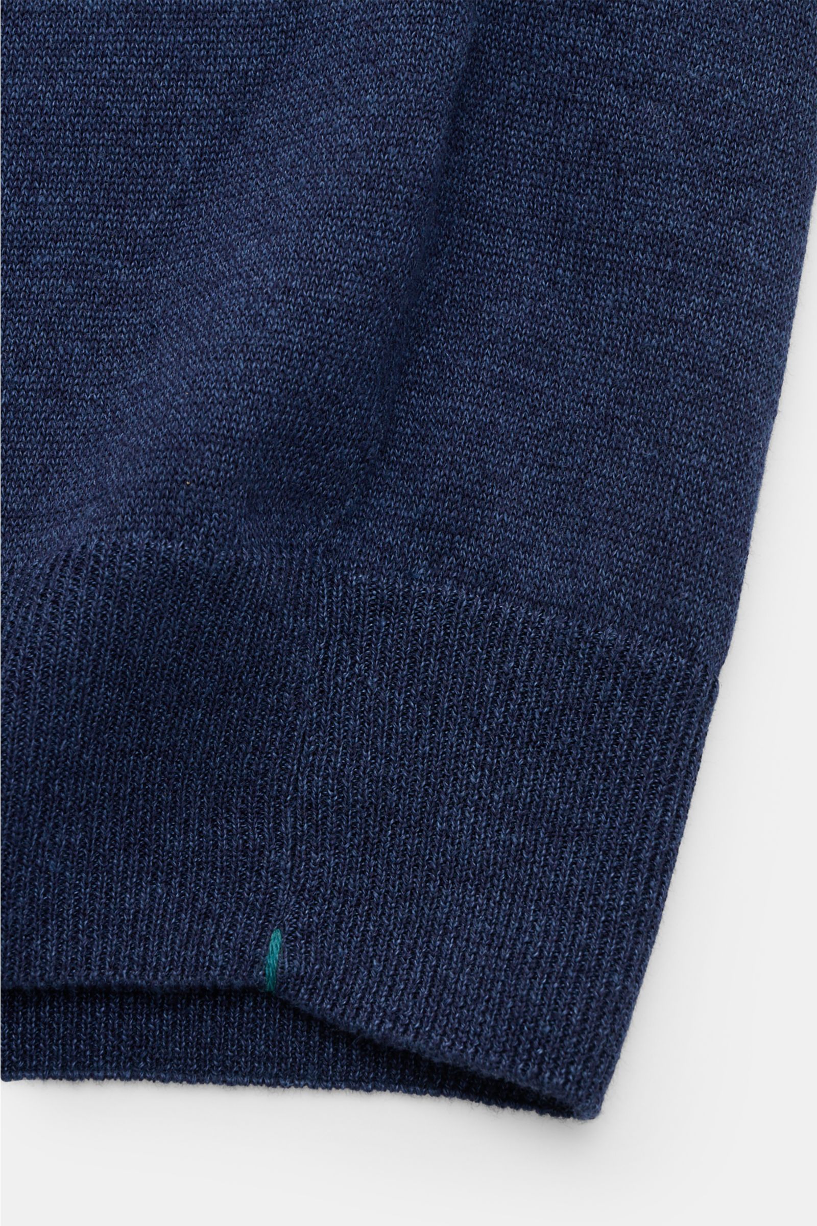Close-up front view of Fioroni Short sleeve knit polo shirt navy showing fine, airy linen and cotton knit with ribbed bands.

Summery luxury: This short-sleeved knit polo by FIORONI embodies the finest Italian knitwear artisanship and impresses with it