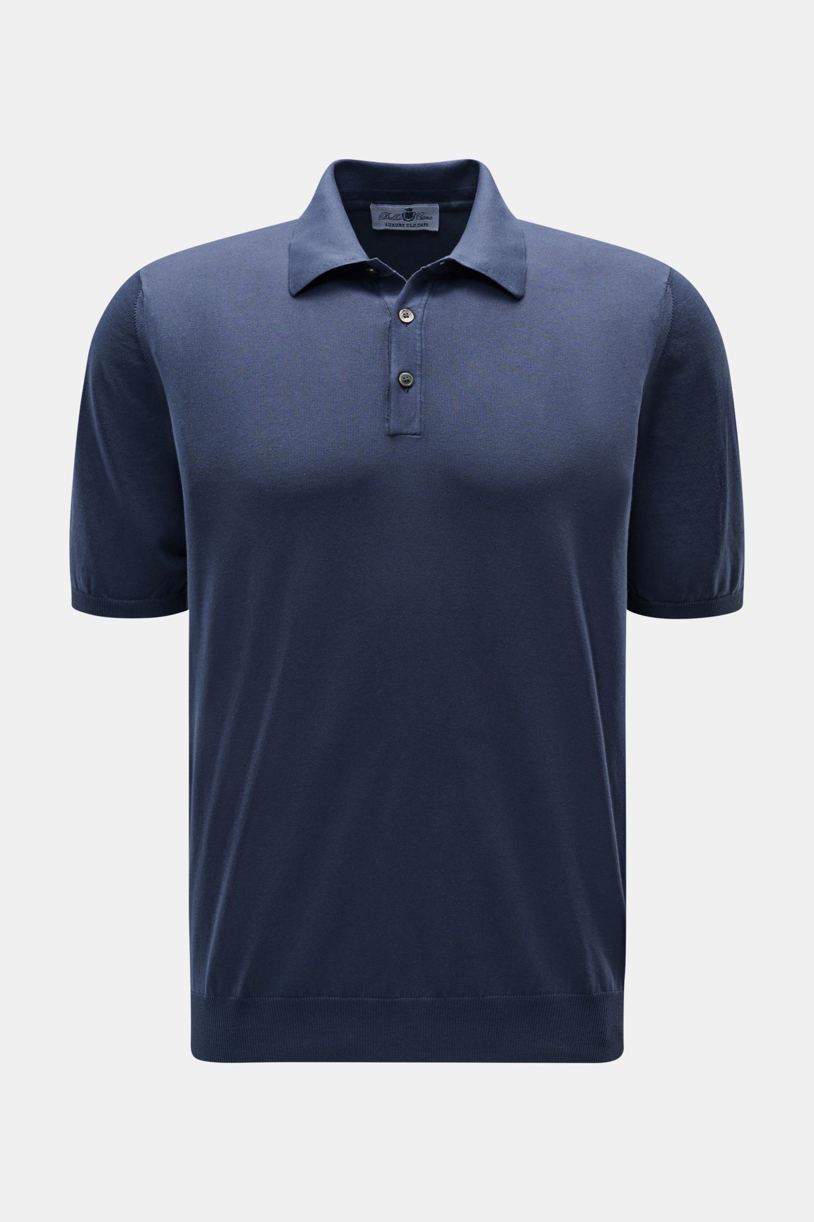 Front view of Della Ciana Short sleeve knit polo shirt navy in soft cotton knit with slim fit, dress-shirt collar, and three-button placket.

A casual alternative to a T-shirt: With this knit polo shirt by DELLA CIANA, made from soft cotton, you can ad