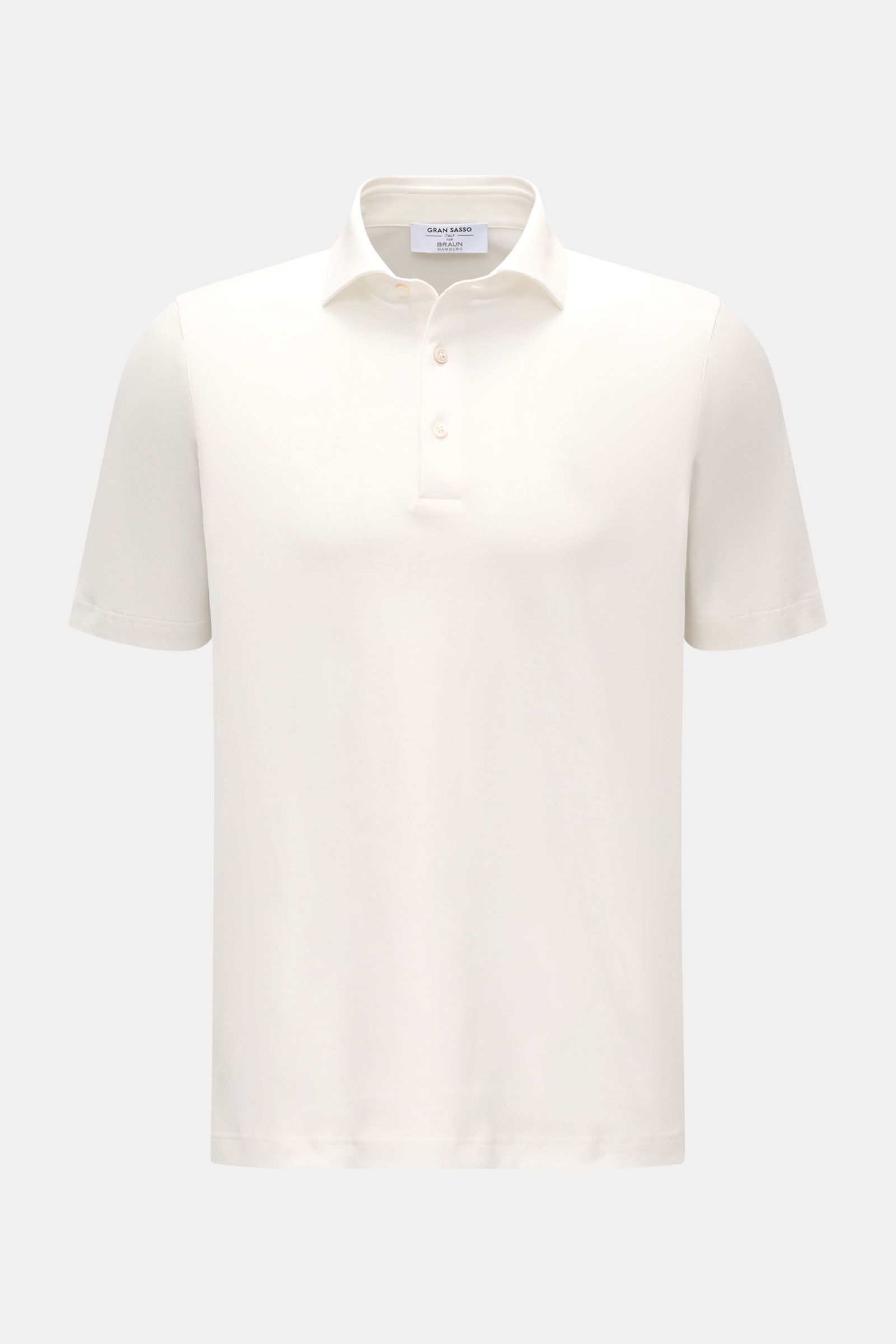 Gran Sasso Jersey-Poloshirt offwhite, Slim Fit, reine Baumwolle, weicher Griff, klassischer Polokragen, frontale Produktaufnahme.