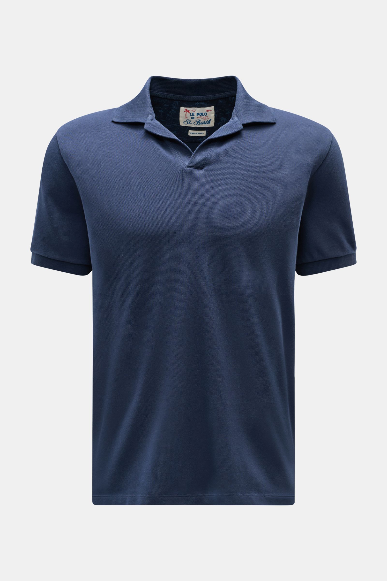 MC2 Saint Barth Poloshirt 'Charles' navy, halblang, Slim Fit, elastisches Baumwoll-Piqué, Polokragen, offene Kragenleiste, Rippbündchen, frontal fotografiert.