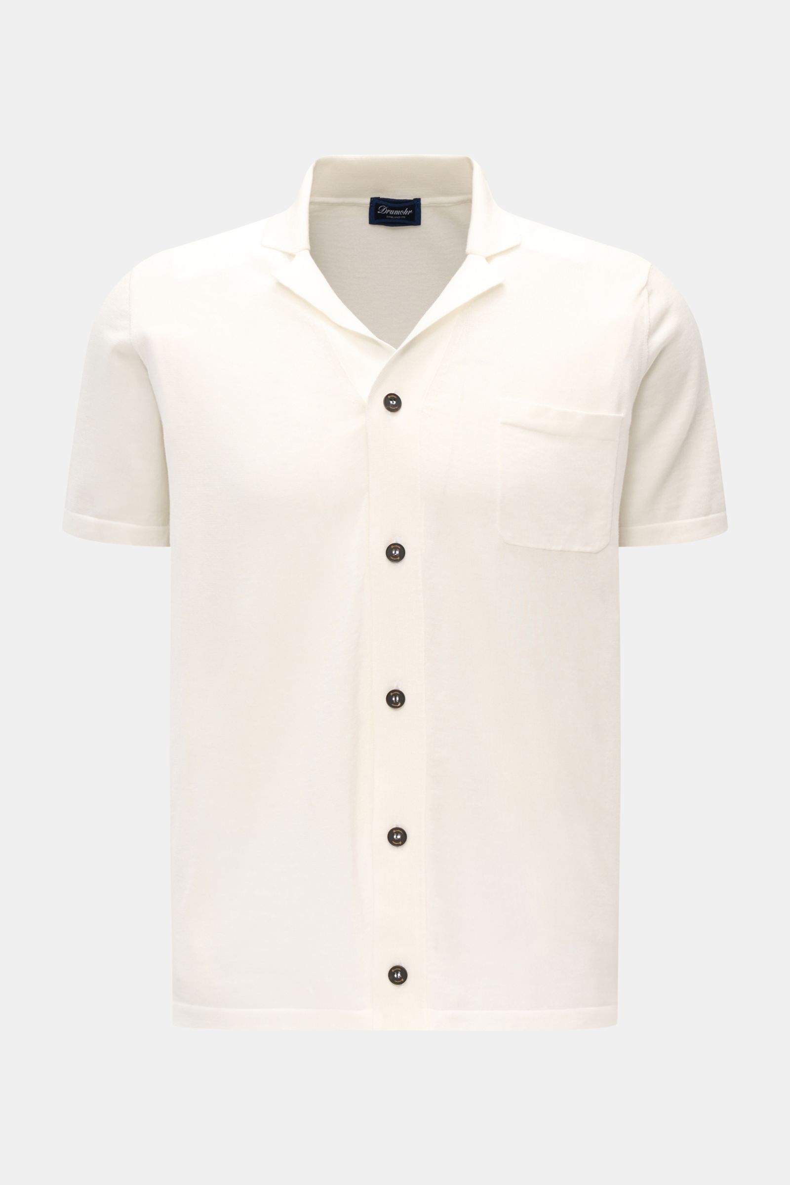 Front view of Drumohr Short sleeve knit shirt off-white with Cuban collar, button front, chest pocket, straight hem, made of pure cotton. Stylish casual look: This knit shirt by DRUMOHR is a versatile piece for your spring wardrobe.
- Pure cotton
- Very s