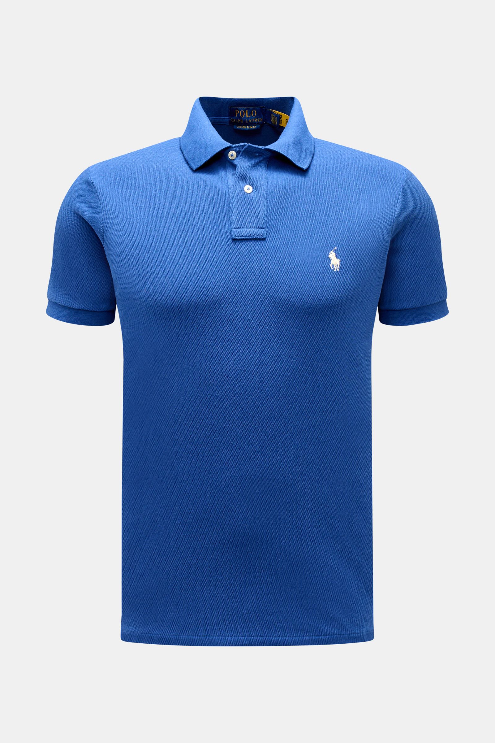 Polo Ralph Lauren Polo shirt dark blue shown from the front, classic pure cotton piqué, slim fit with signature polo collar, two-button placket, elasticated cuffs, and logo stitching. The classic among polo shirts since 1972: The iconic pure cotton piq