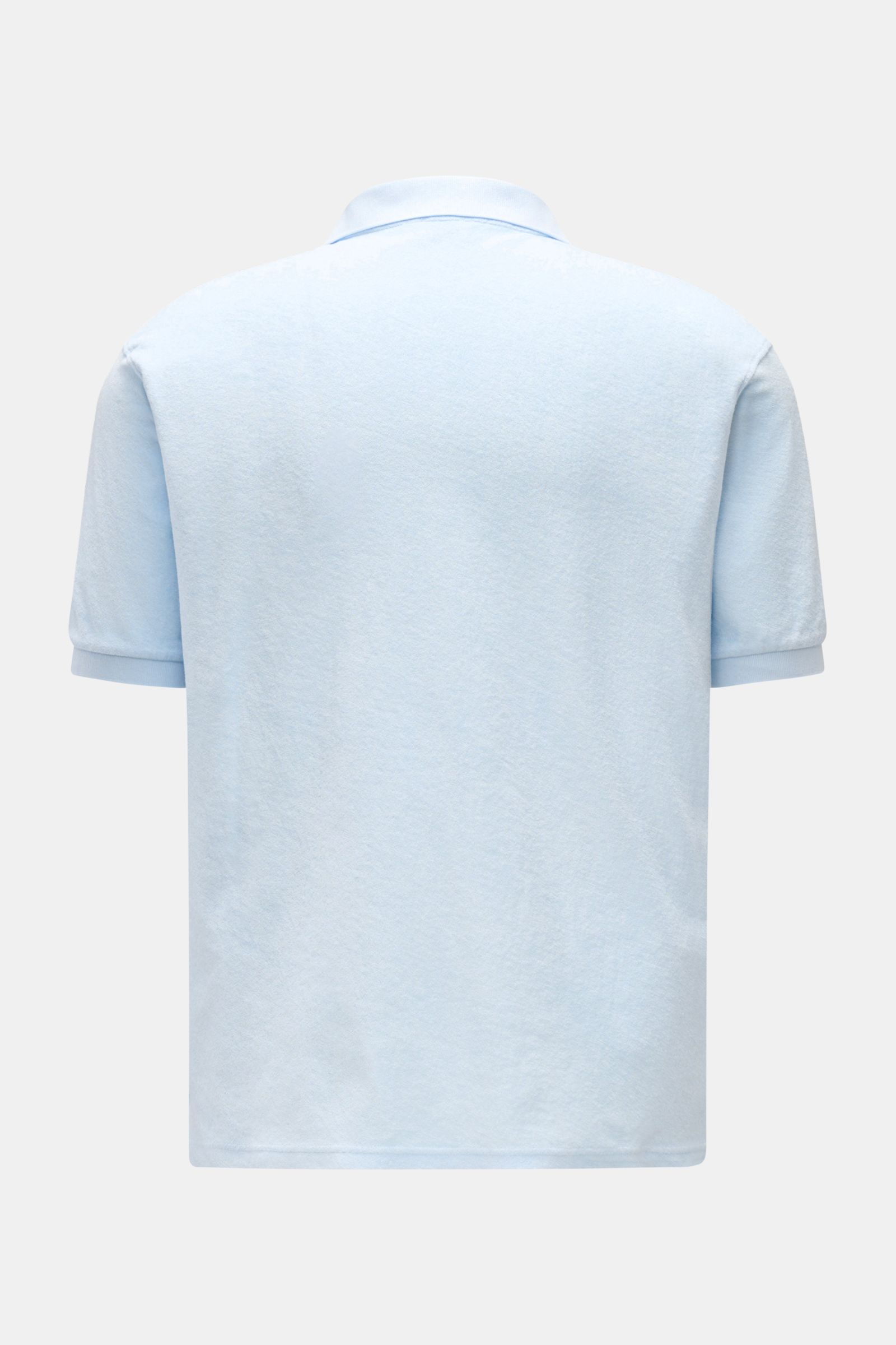 Back view of 04651/ A trip in a bag Terry polo shirt 'Terry Johnny' pastel blue, short sleeve cotton terry, regular fit, soft feel.