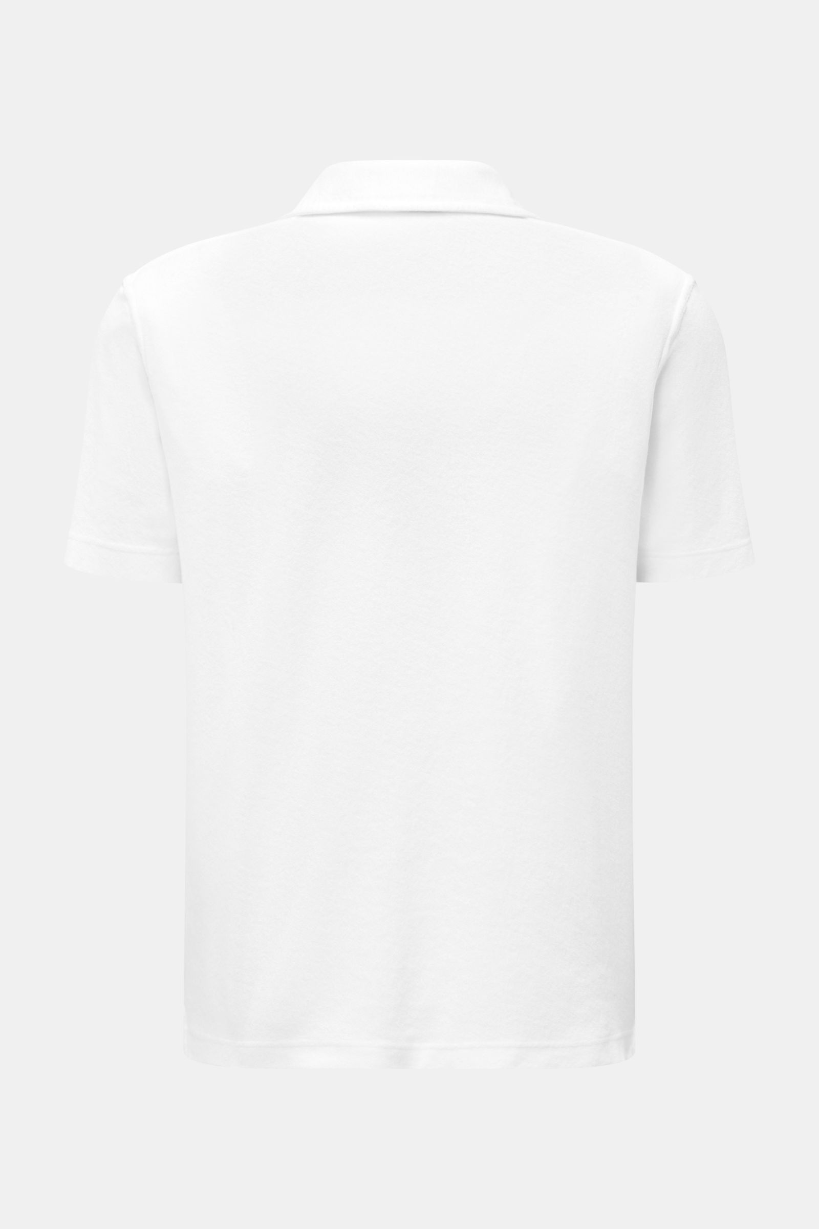 04651/ A trip in a bag Frottee-Poloshirt 'Terry Polo' weiß, Rückansicht, reine Baumwolle, Regular Fit, Polokragen, kurze Saumschlitze, weicher Griff.