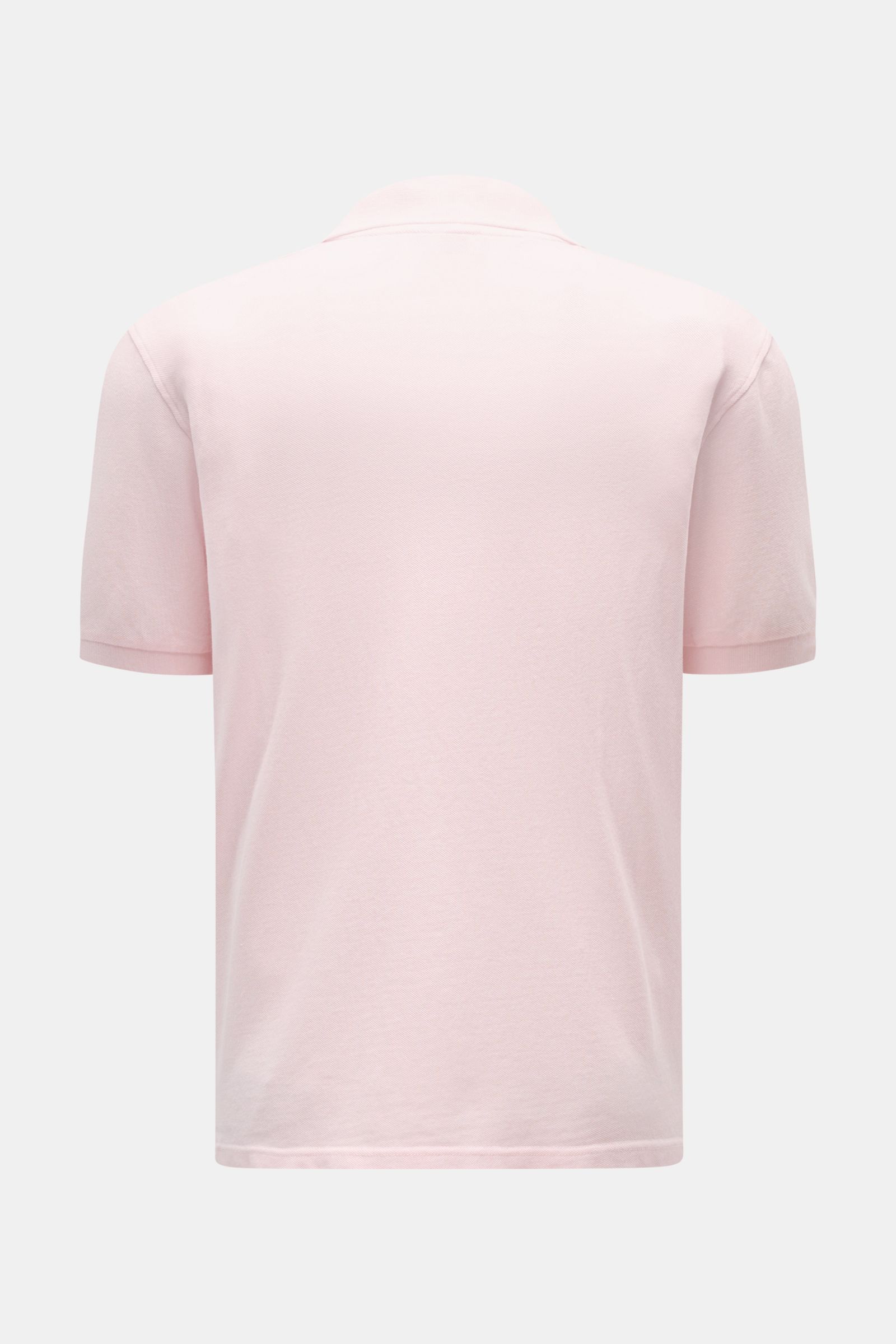 Rückansicht des roséfarbenen 04651/ A trip in a bag Poloshirt 'Johnny' aus reiner Baumwolle mit offenem Kragen, Regular Fit und kurzen Ärmeln.