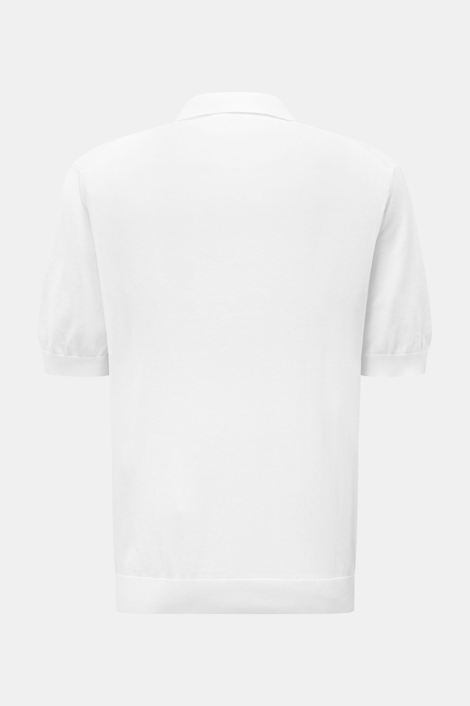 Weißes 04651/ A trip in a bag Kurzarm-Strickpolo 'Pima Cotton' aus feiner Pima-Baumwolle, Slim Fit, feinstick, Rückenansicht mit gestricktem Polokragen.
