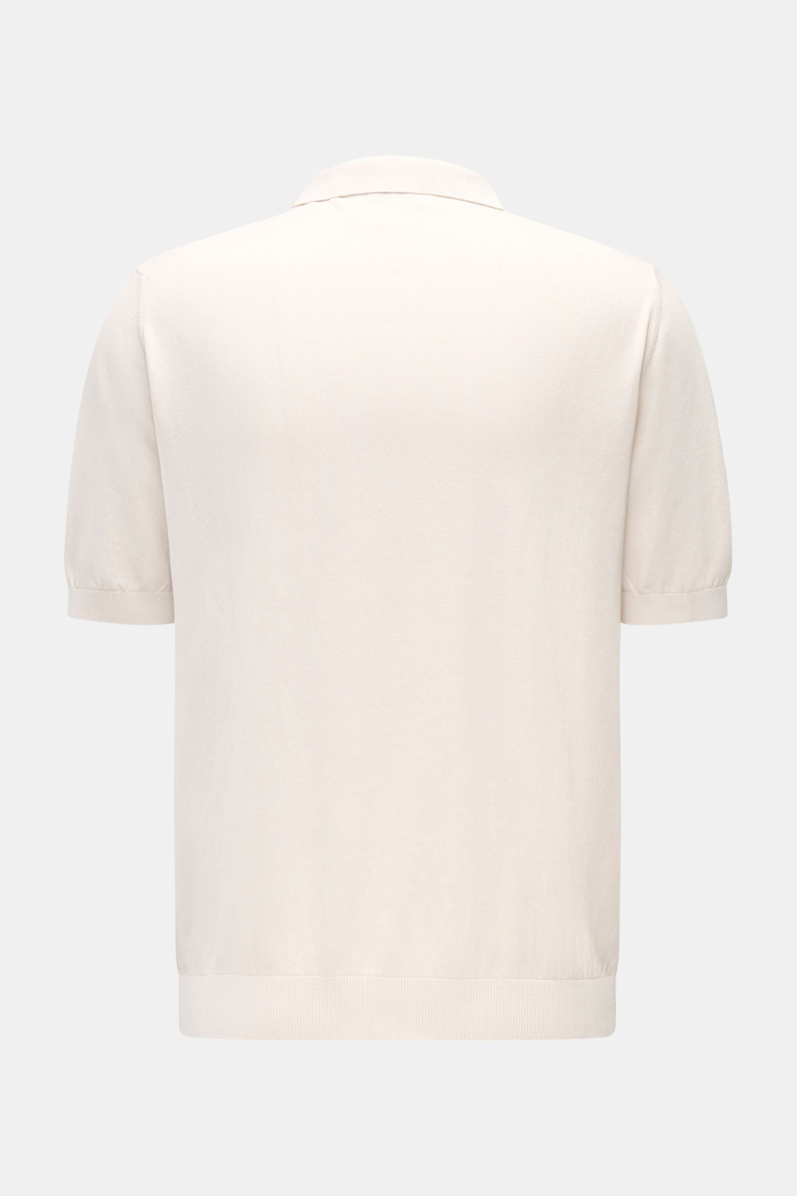 04651/ A trip in a bag Kurzarm-Strickpolo 'Johnny' creme, Rückansicht, reine Baumwolle, weicher Griff, feines Strickbild, Regular Fit, Polokragen, Rippbündchen.