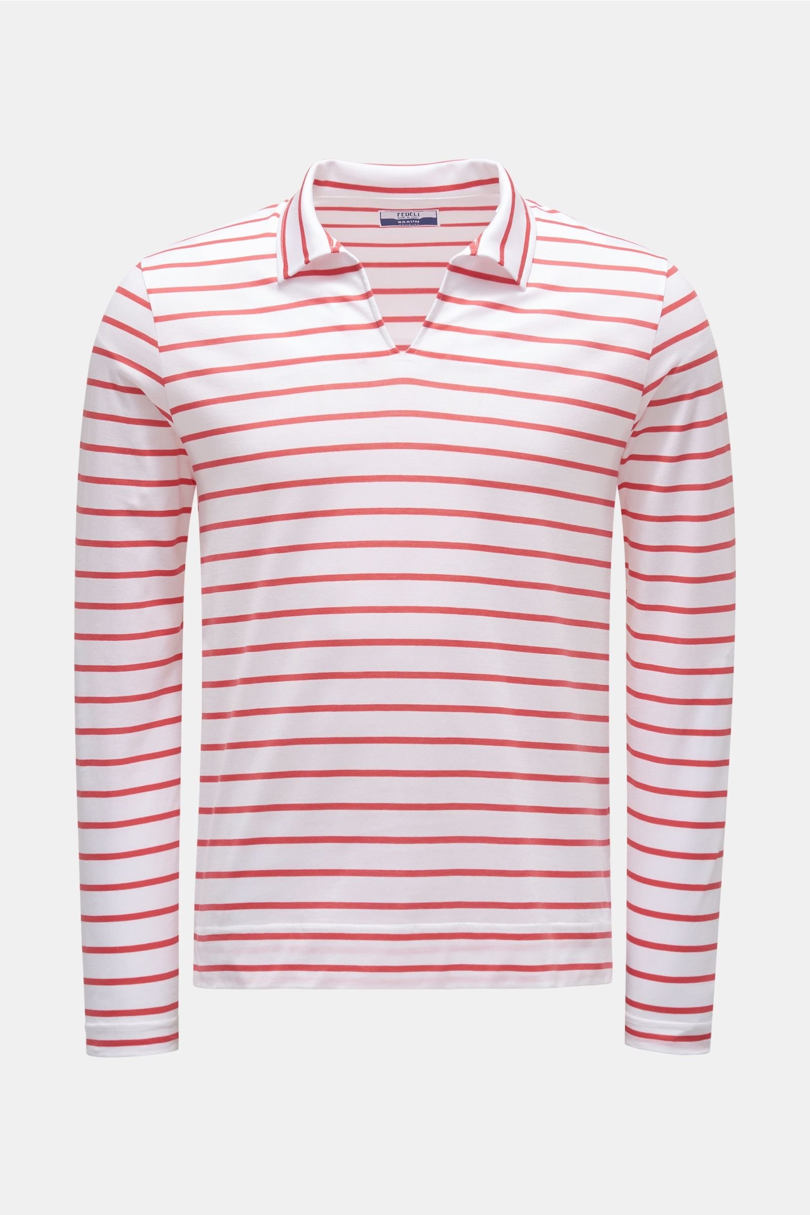 Longsleeve-Poloshirt 'Peter' rot/weiß gestreift