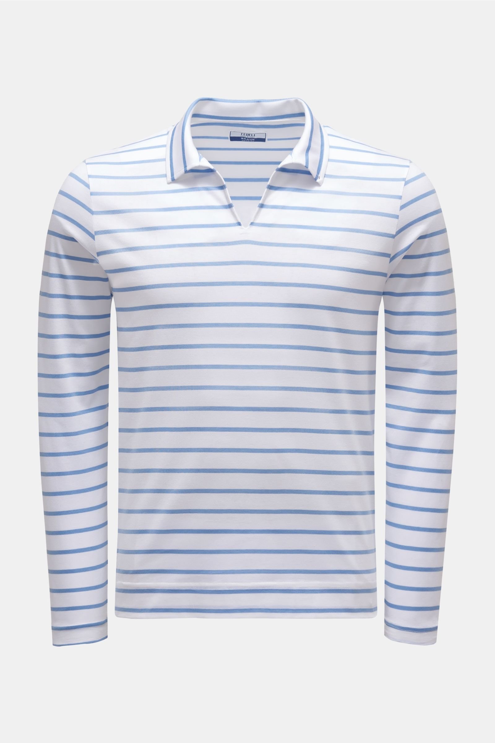 Longsleeve-Poloshirt 'Peter' graublau/weiß gestreift