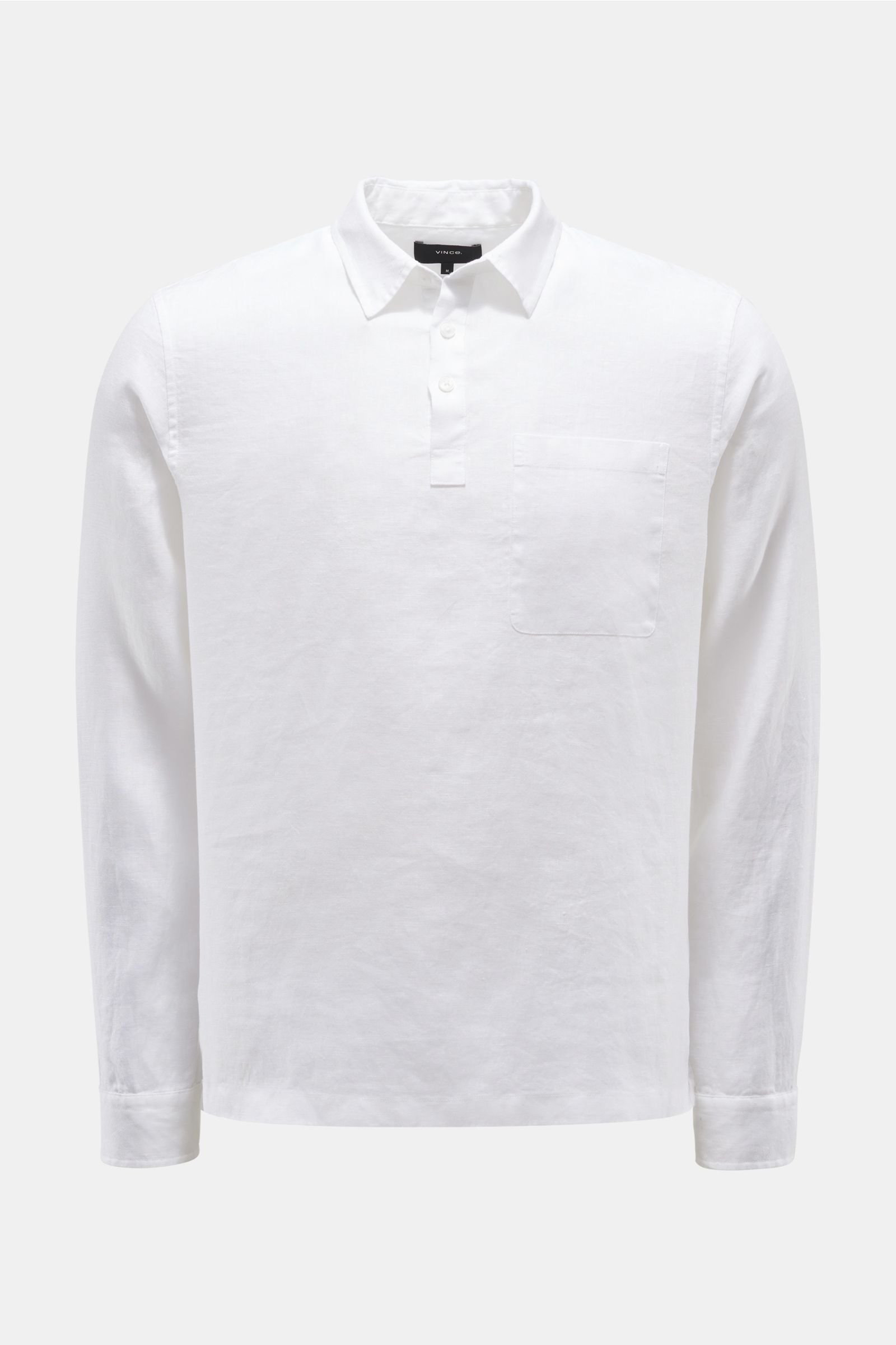 Leinen-Popover-Hemd schmaler Kragen weiß