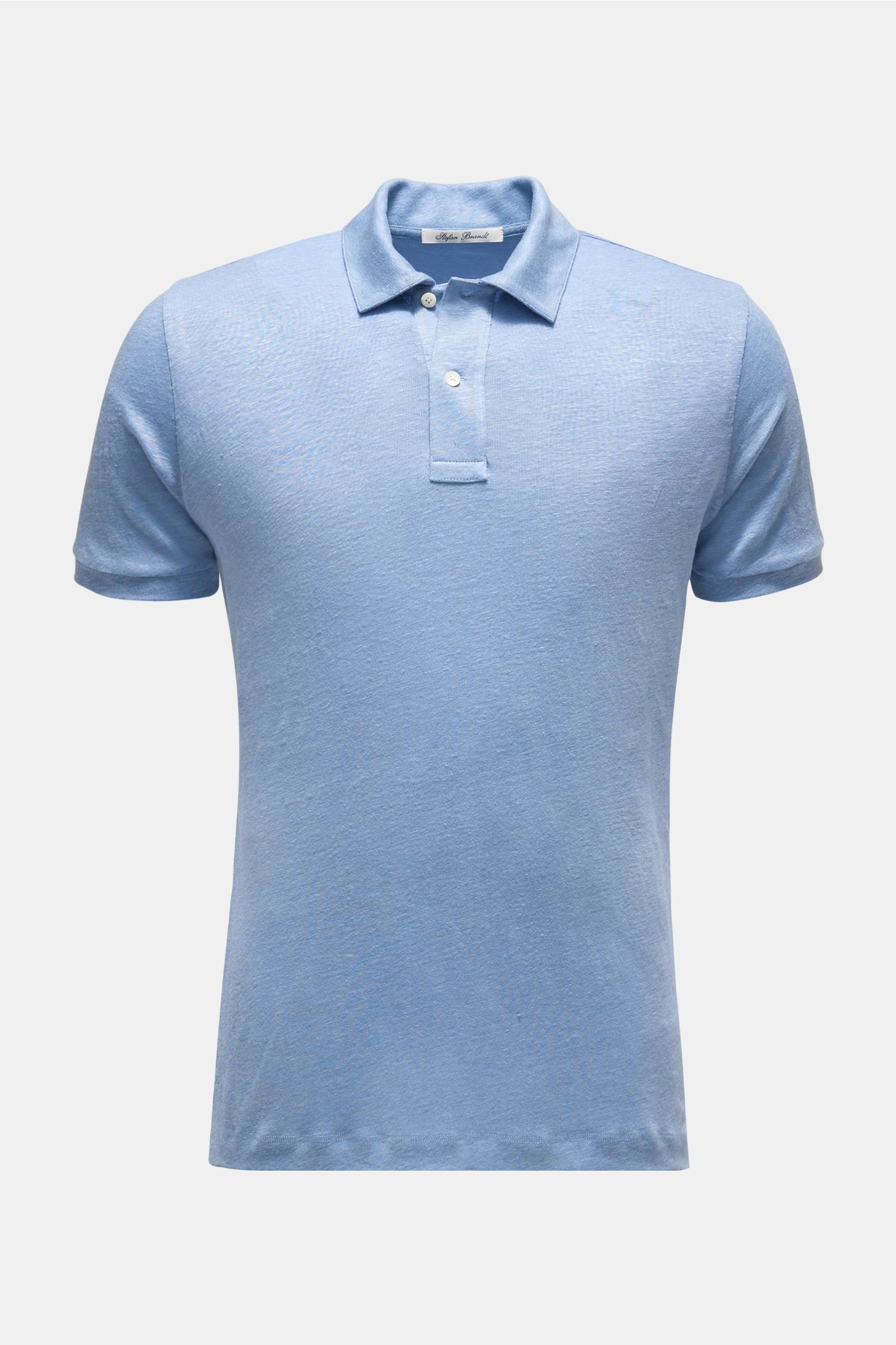 Linen short sleeve knit polo 'Leandro' smoky blue