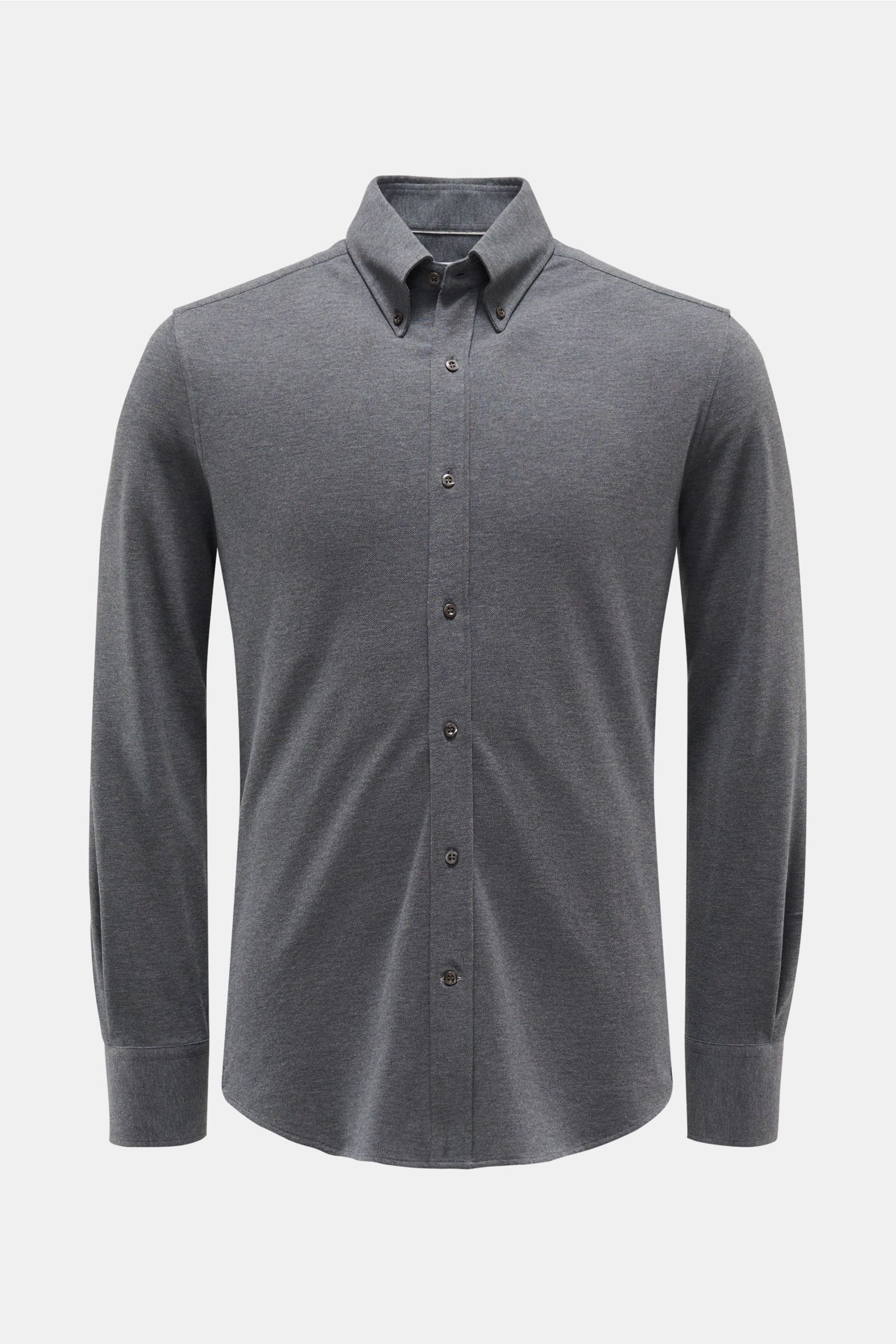 Jersey shirt button-down collar dark grey