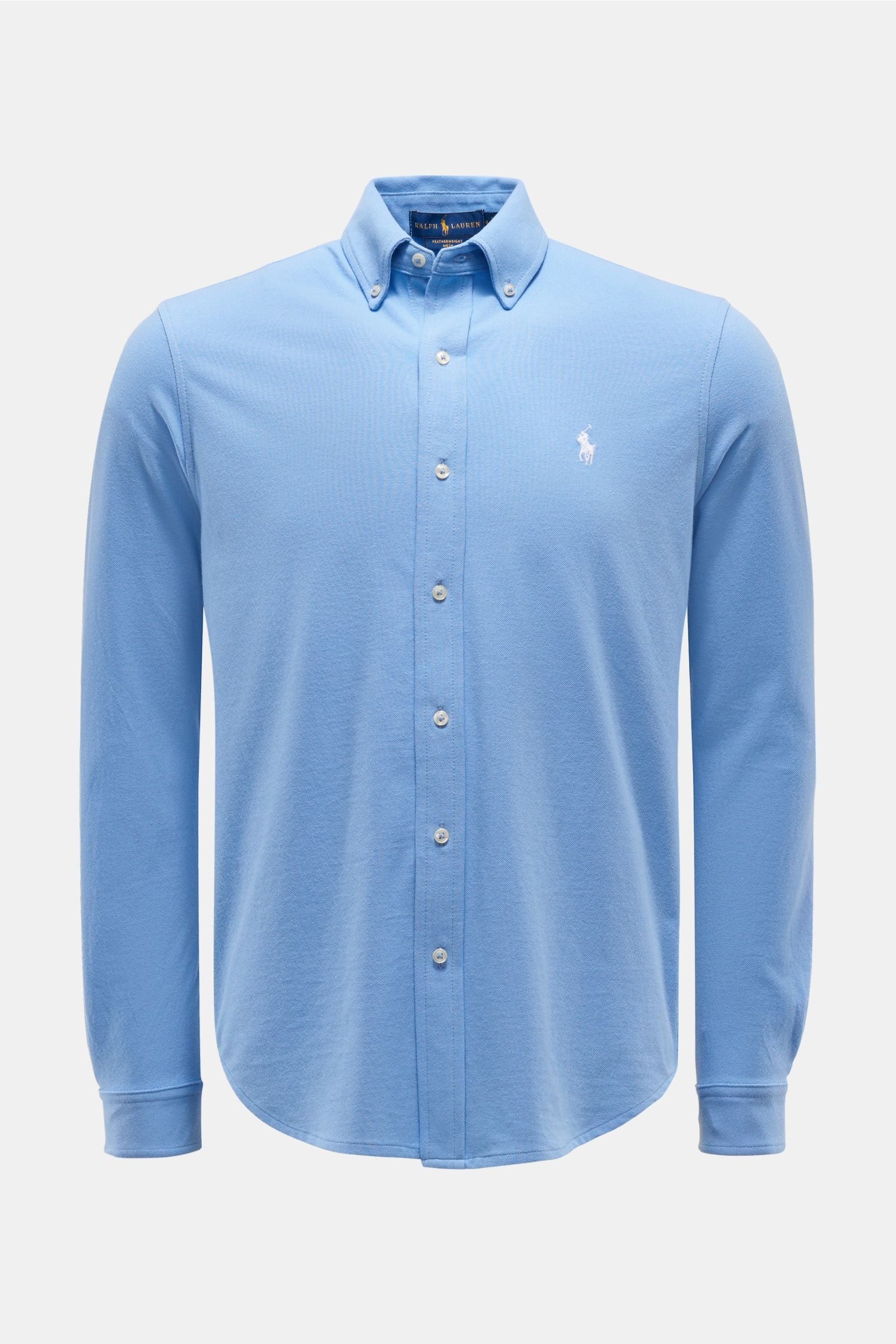 Jersey shirt button-down collar light blue