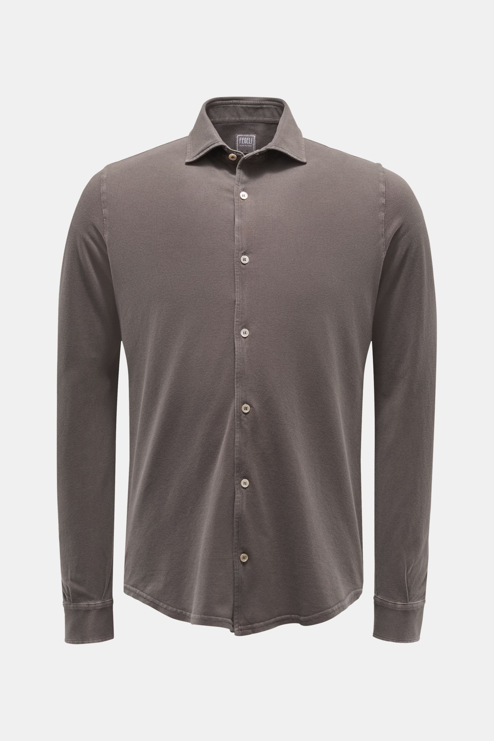 Piqué shirt 'Steve' narrow collar grey-brown