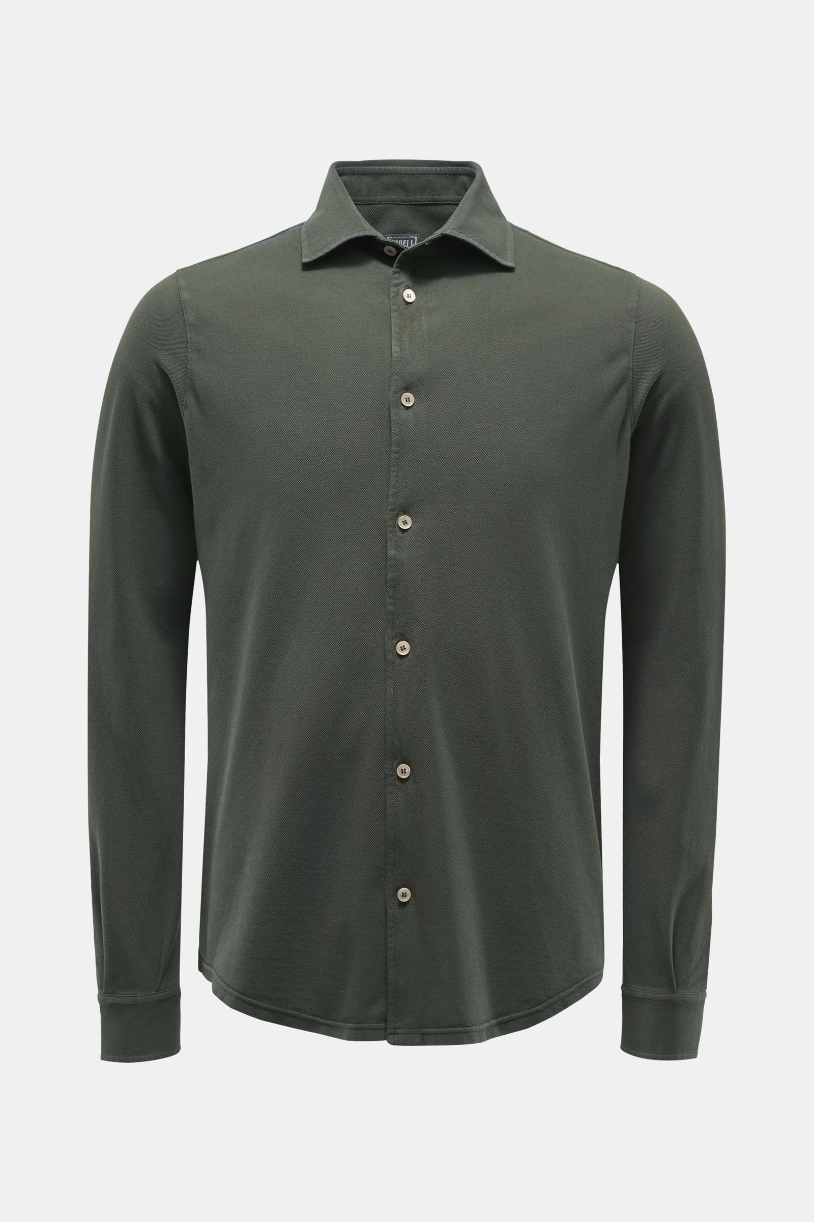 Piqué shirt 'Steve' slim collar dark green