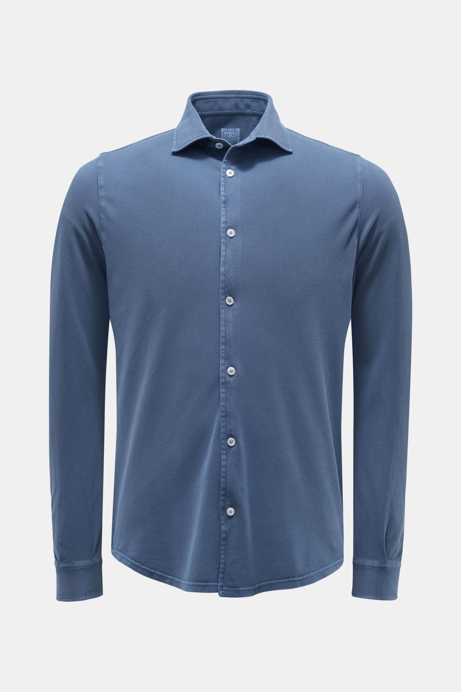 Piqué shirt 'Steve' slim collar grey-blue