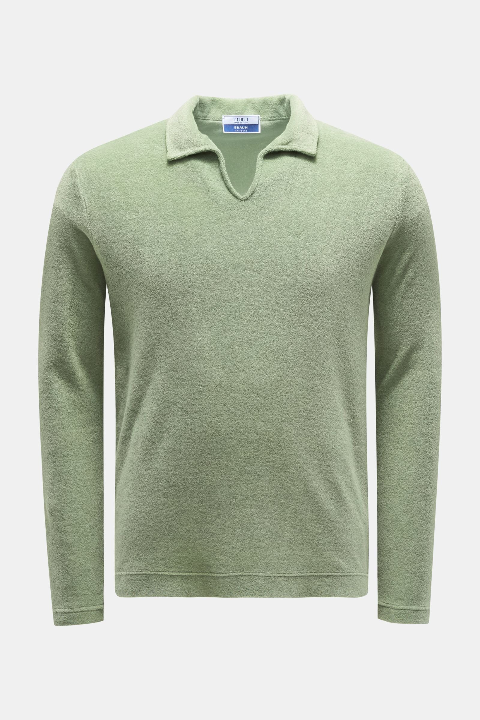 Terry long sleeve polo shirt 'Peter' pastel green
