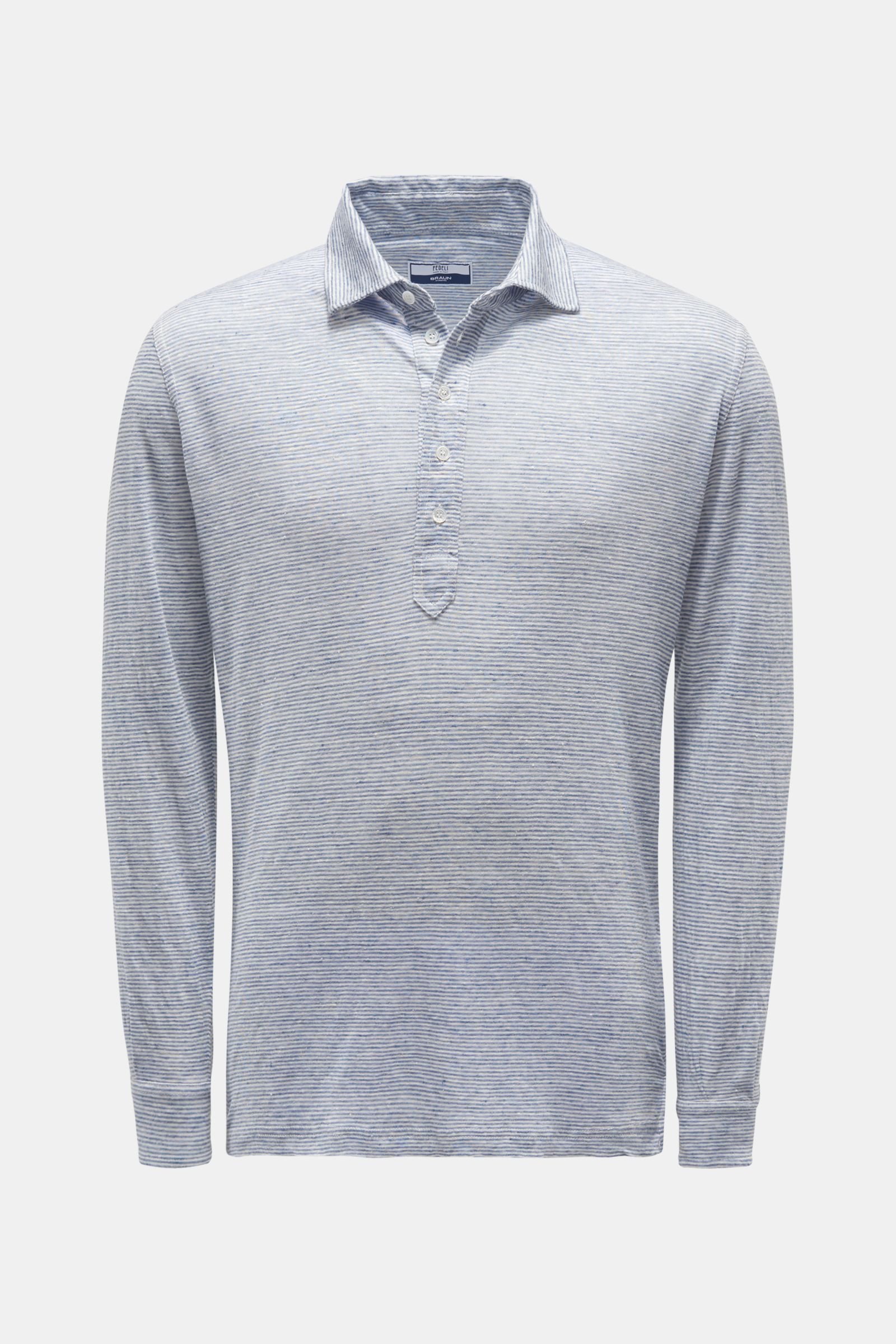 Linen long sleeve polo shirt 'Five' grey-blue/white striped