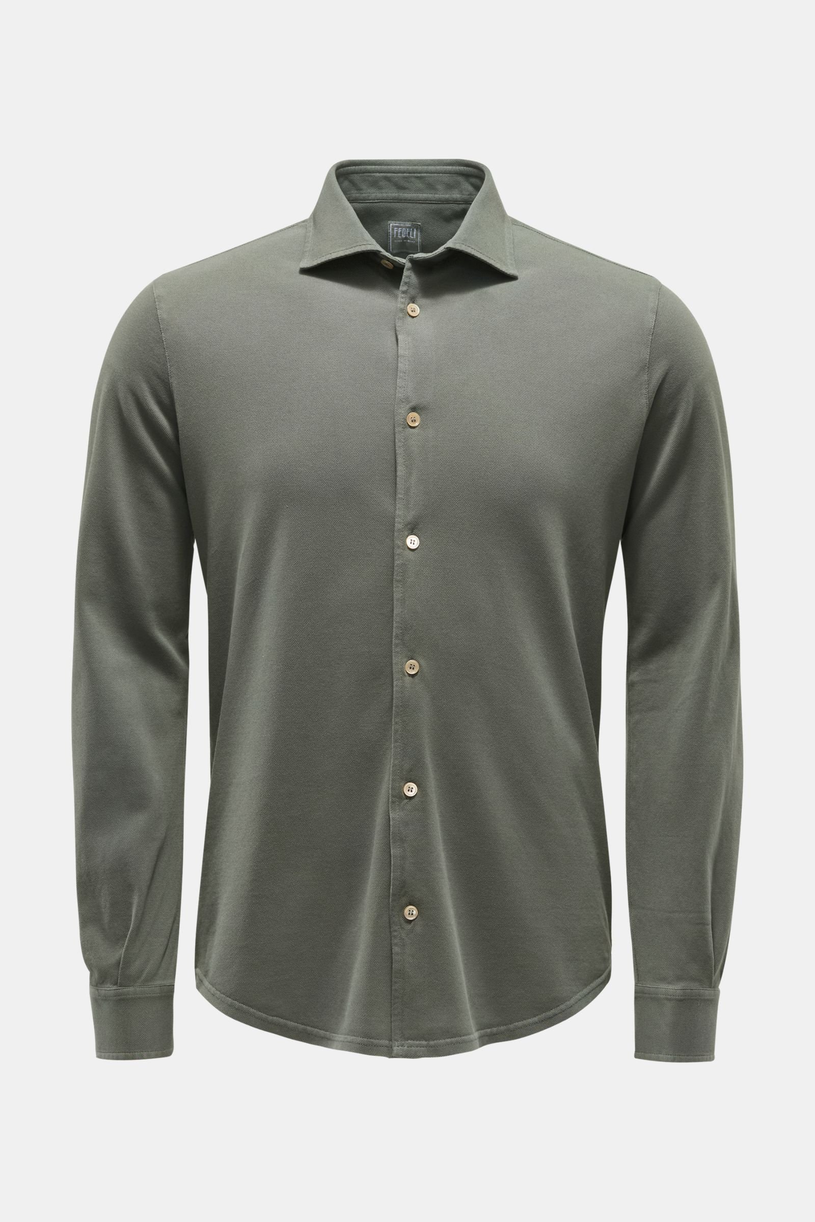Piqué shirt 'Steve' narrow collar grey-green