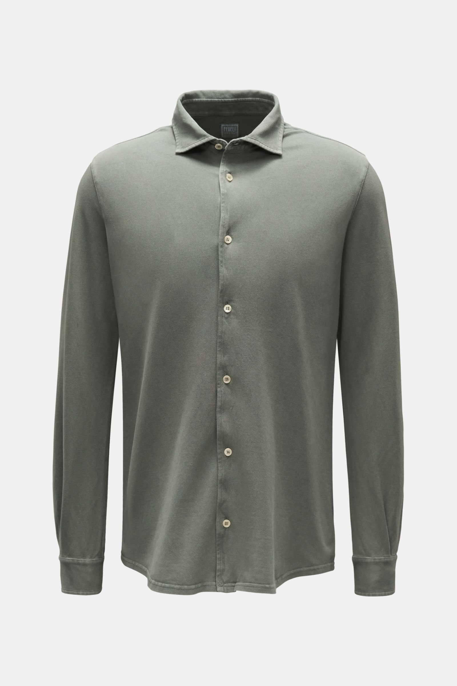 Piqué shirt 'Steve' narrow collar grey-green