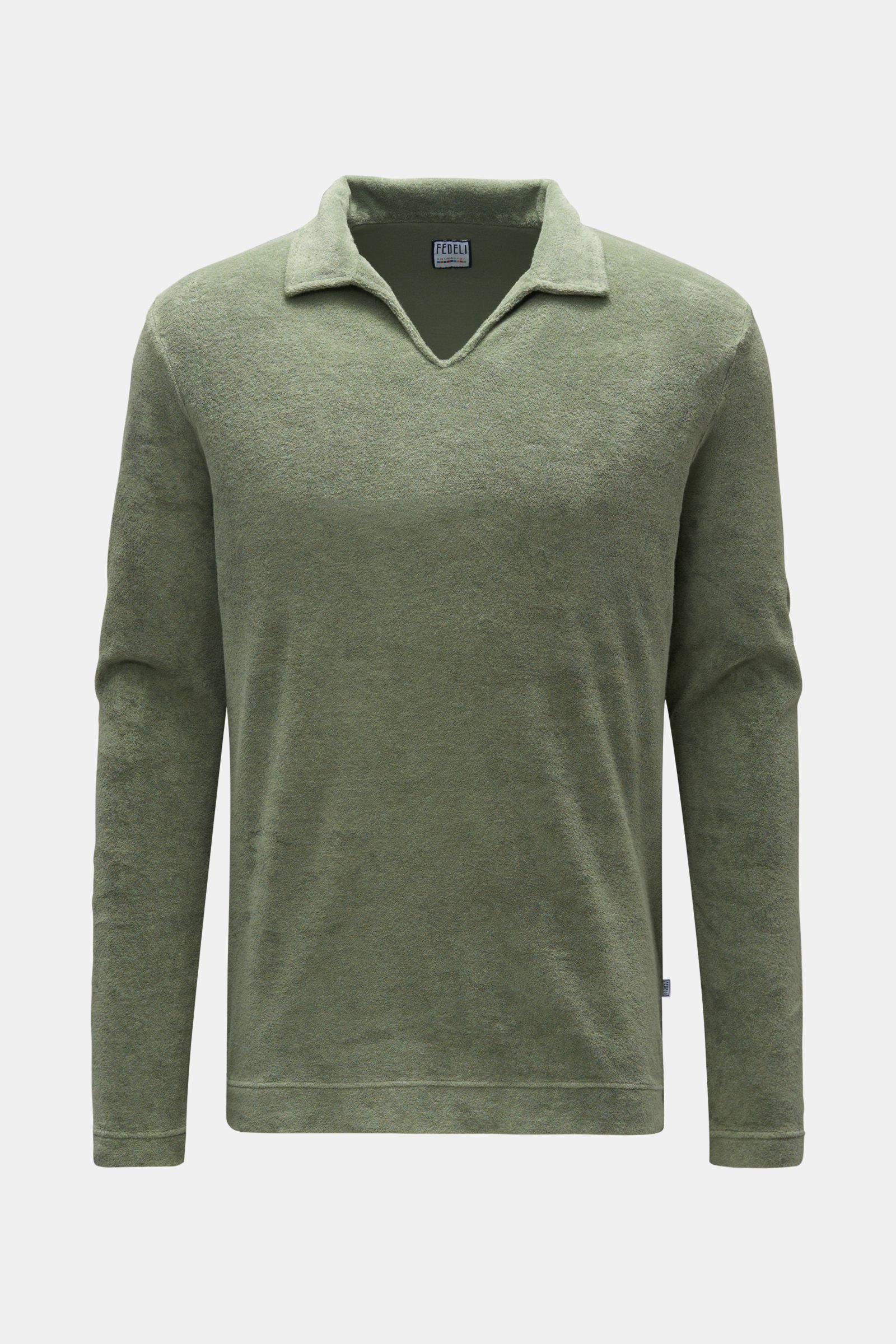 Frottee Longsleeve-Poloshirt 'Peter' graugrün