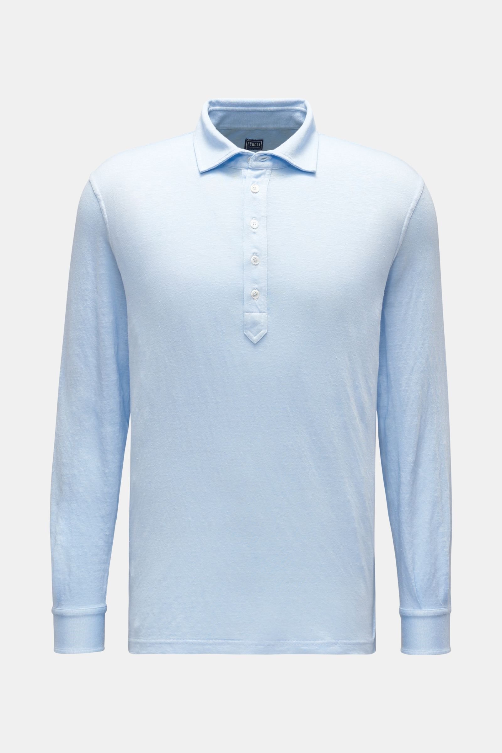 Linen long sleeve polo shirt 'Five ML' light blue
