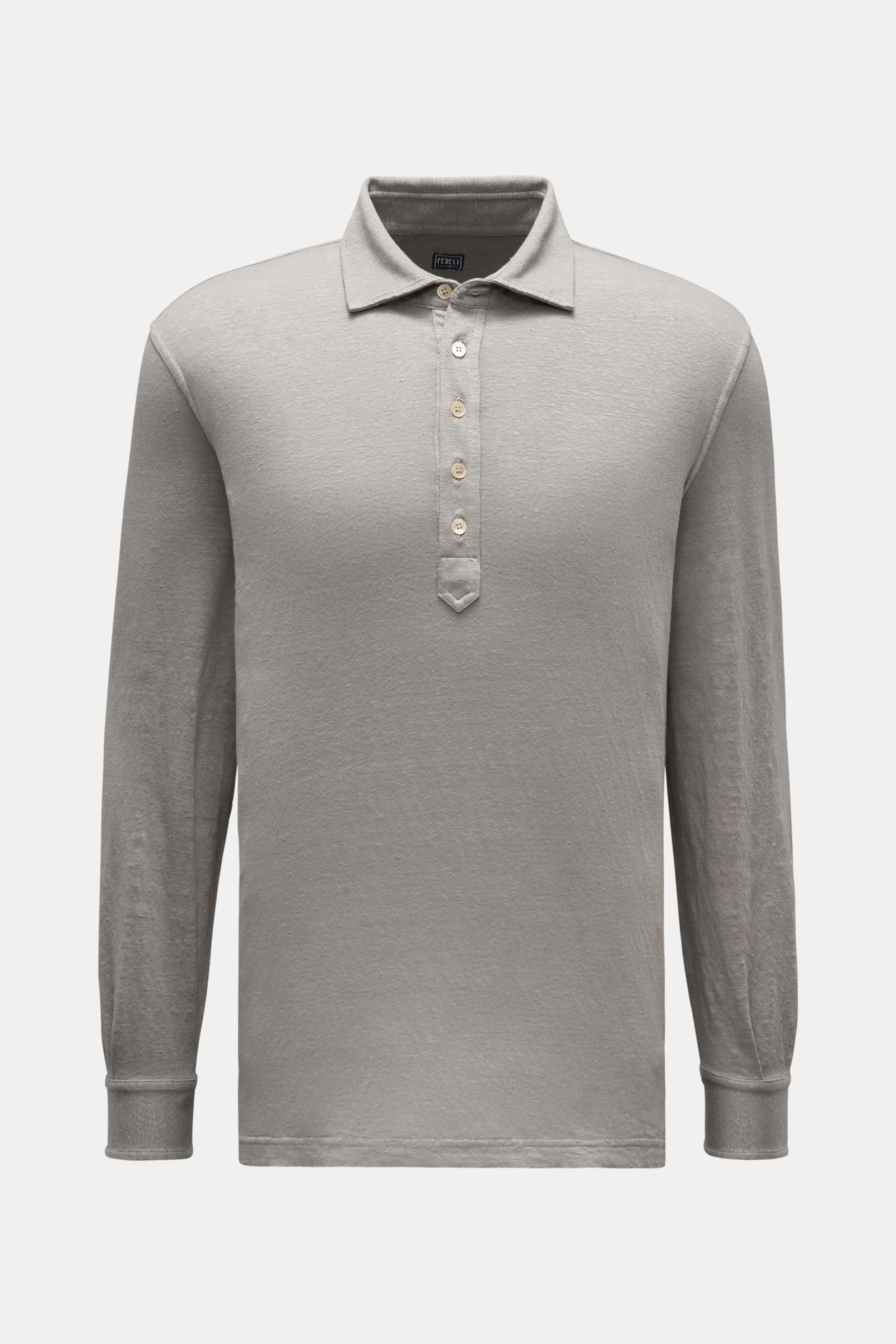 Linen long sleeve polo shirt 'Five ML' grey