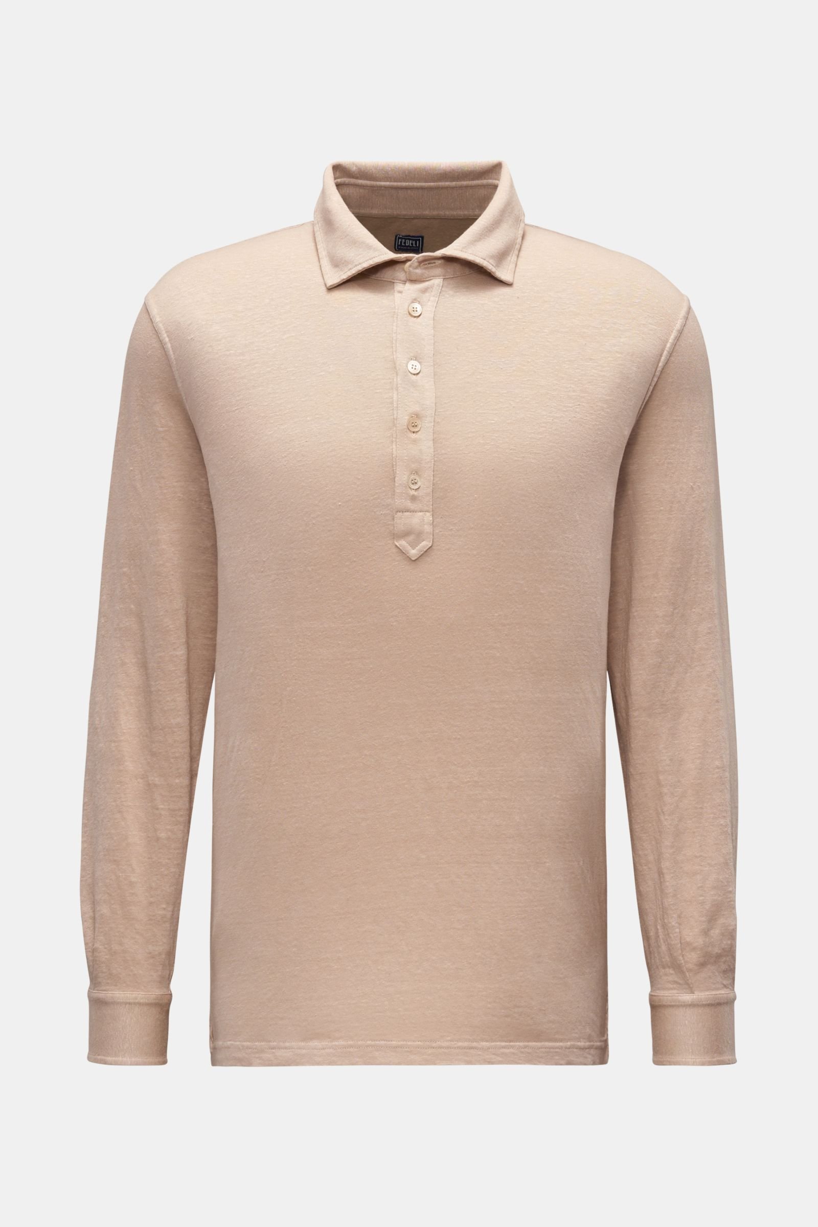Linen long sleeve polo shirt 'Five ML' beige