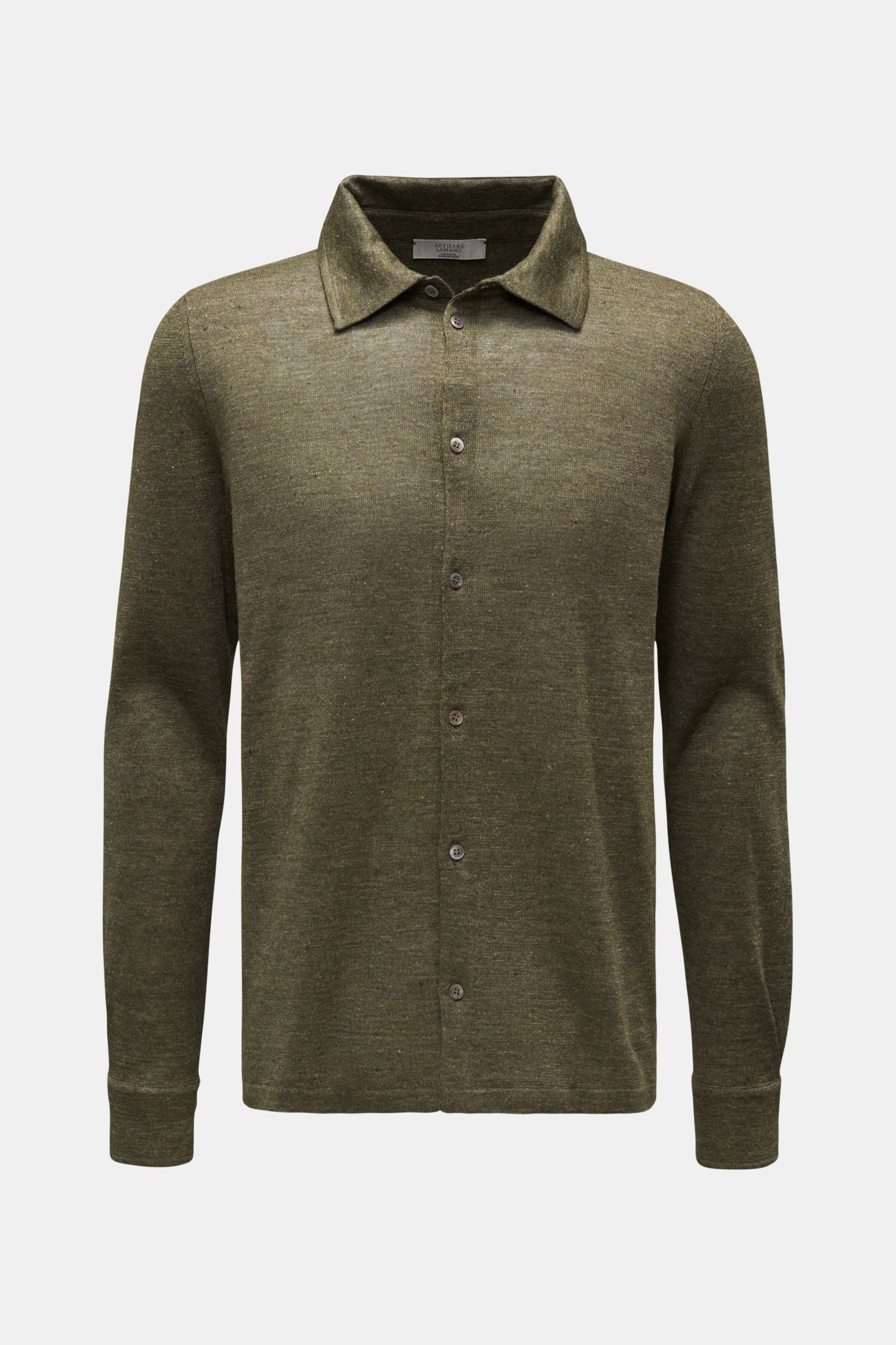 Knit shirt with narrow collar olive
