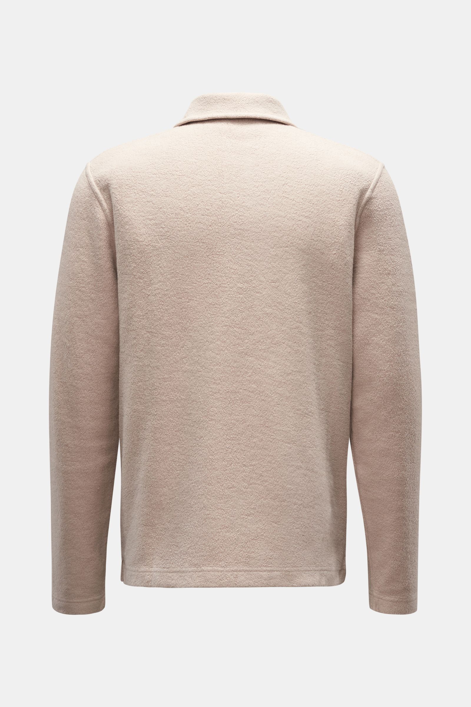 04651/ A trip in a bag Fleece-Longsleeve-Poloshirt 'Oyster' beige
