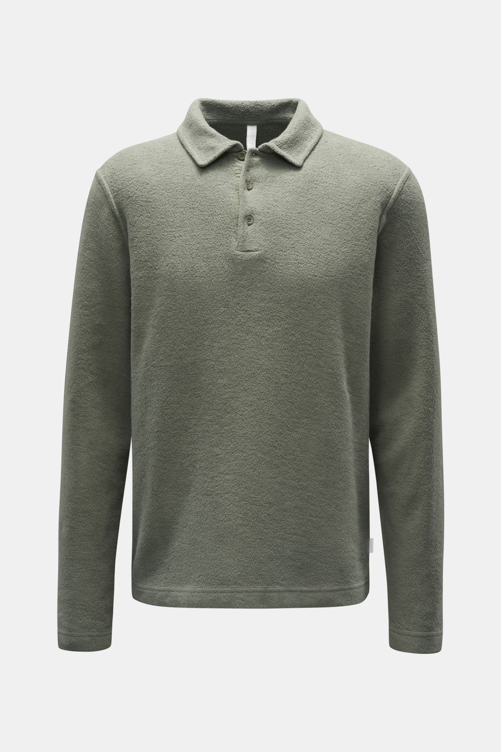 04651/ A trip in a bag Fleece-Longsleeve-Poloshirt 'Oyster' graugrün