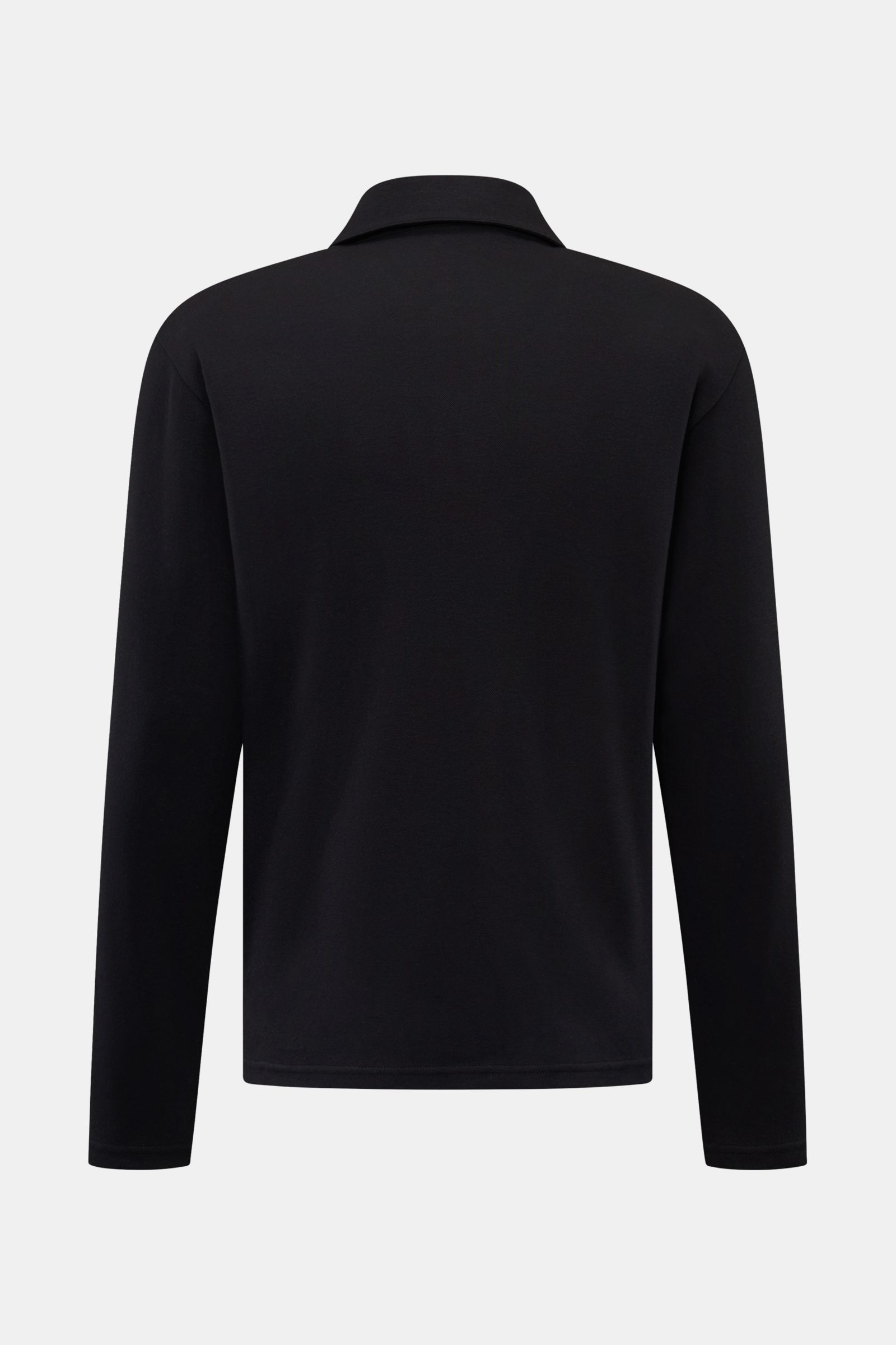 Schwarzes 04651/ A trip in a bag Longsleeve-Poloshirt, Rückansicht, aus weichem Baumwoll-Cashmere Piqué-Jersey, Regular Fit, Polokragen, drei Knöpfe.