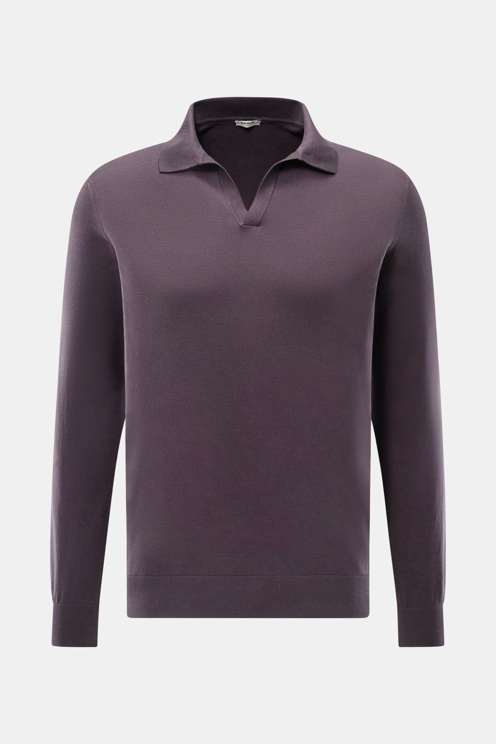 Front view of the BRAUN Hamburg Knit polo shirt anthracite, a long-sleeve elegant basic made of pure cotton with a soft feel and very fine knit.

Description: 
Elegant basic for every day: The BRAUN HAMBURG knit polo is an elegant alternative to a jump