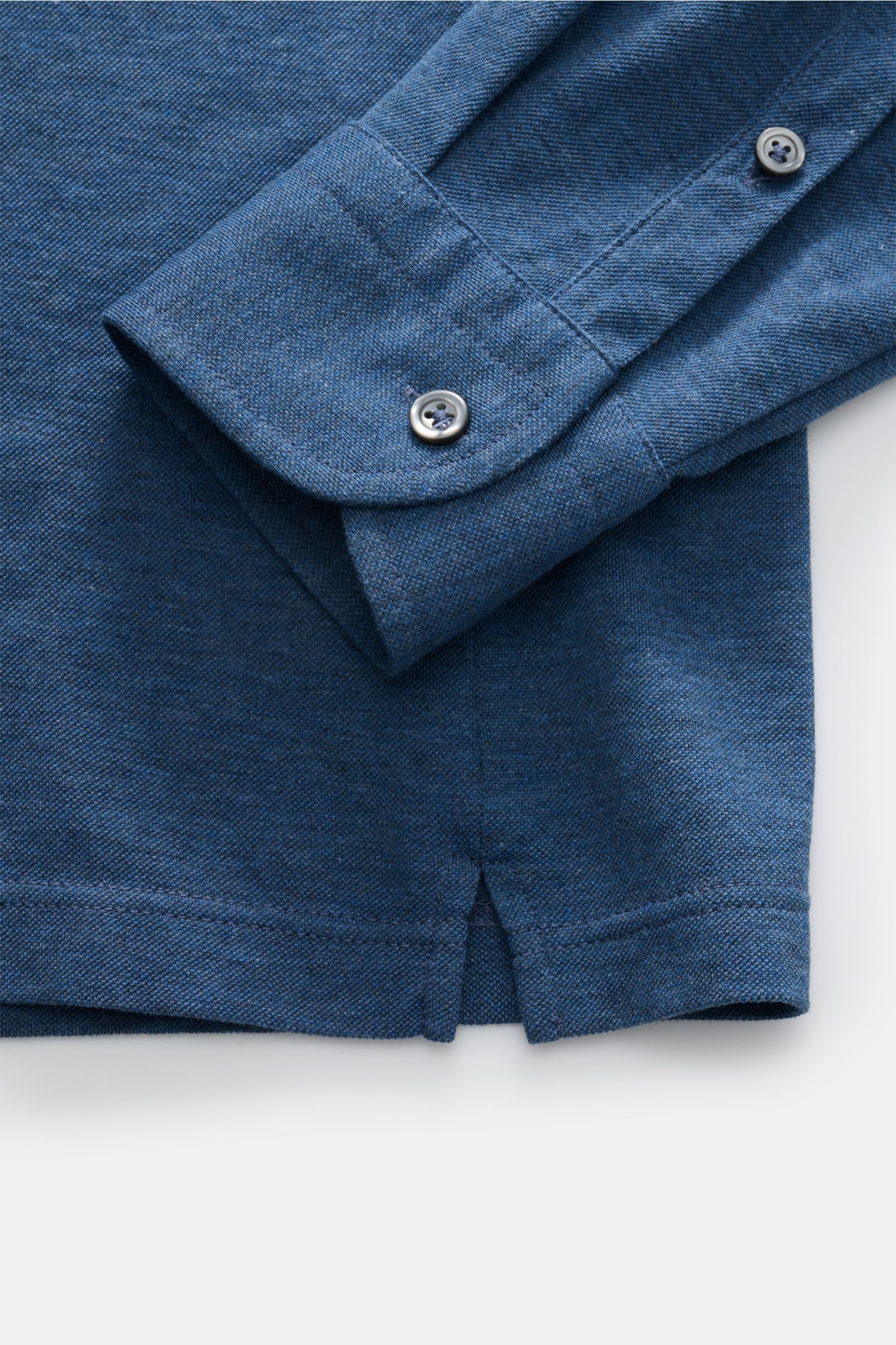 BRAUN Hamburg Longsleeve-Poloshirt graublau, Nahaufnahme von Manschette und Saum, Piqué-Baumwolle, Slim Fit, Haifisch-Kragen, Sportmanschette.