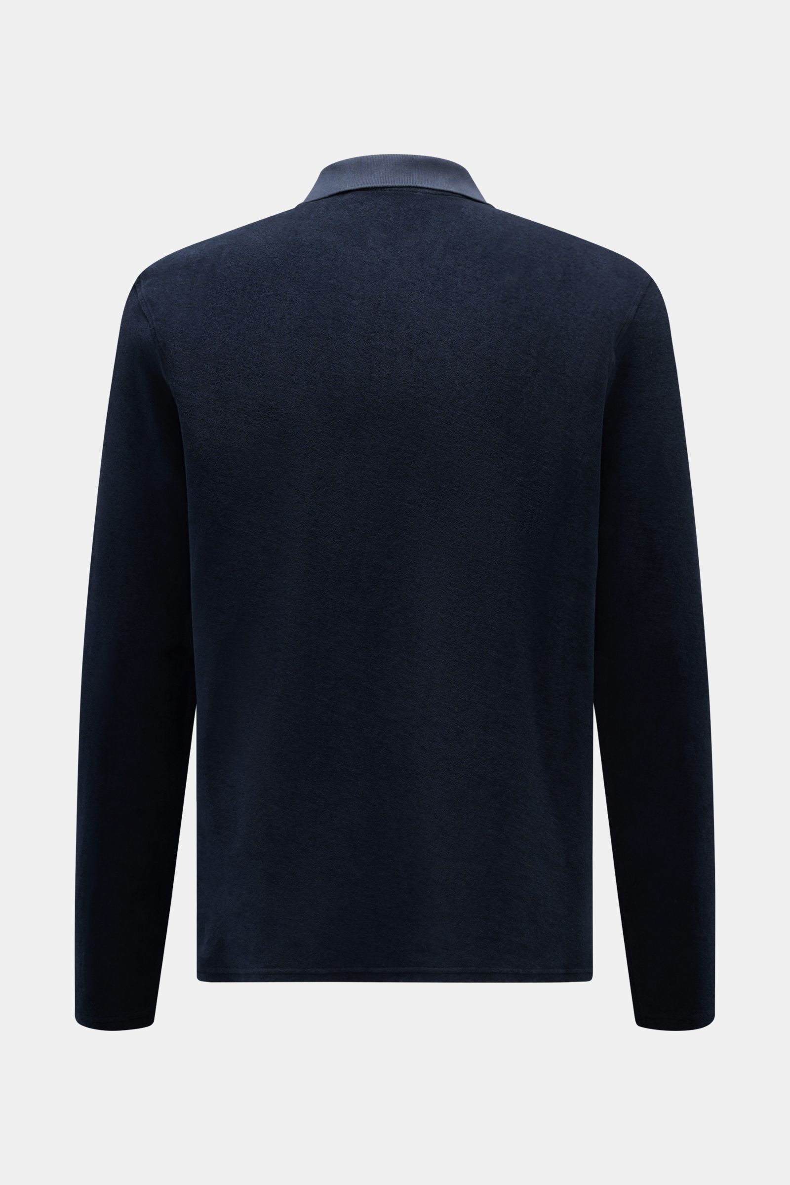Rückansicht des 04651/ A trip in a bag Frottee Longsleeve-Poloshirt 'Terry Johnny' navy aus weichem Baumwoll-Frottee, Regular Fit, Polokragen, kurze Saumschlitze.
