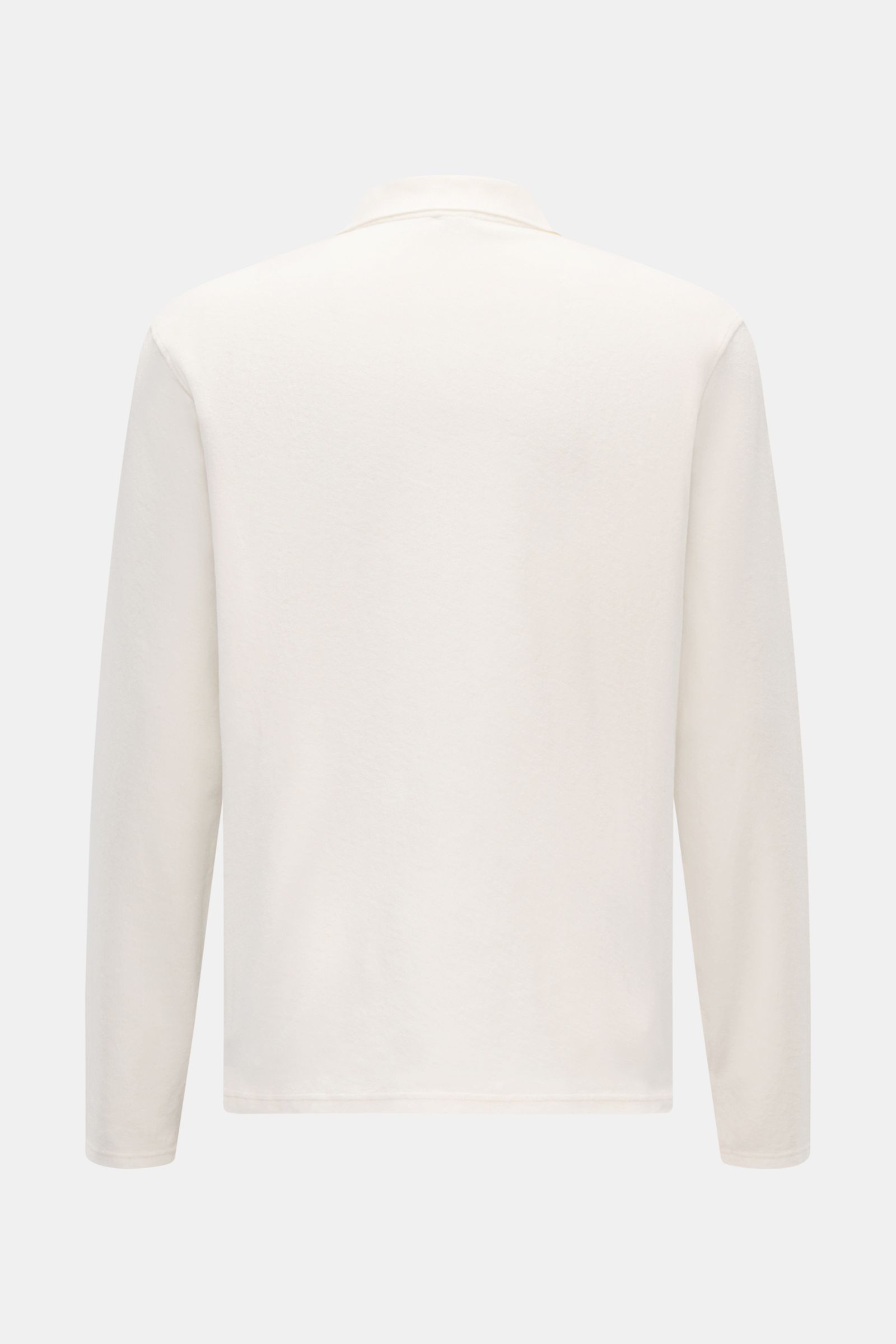 04651/ A trip in a bag Frottee Longsleeve-Poloshirt 'Terry Johnny' creme, Rückansicht, reine Baumwolle, weicher Griff, Regular Fit, Polokragen, offene Kragenleiste, kurze Saumschlitze.