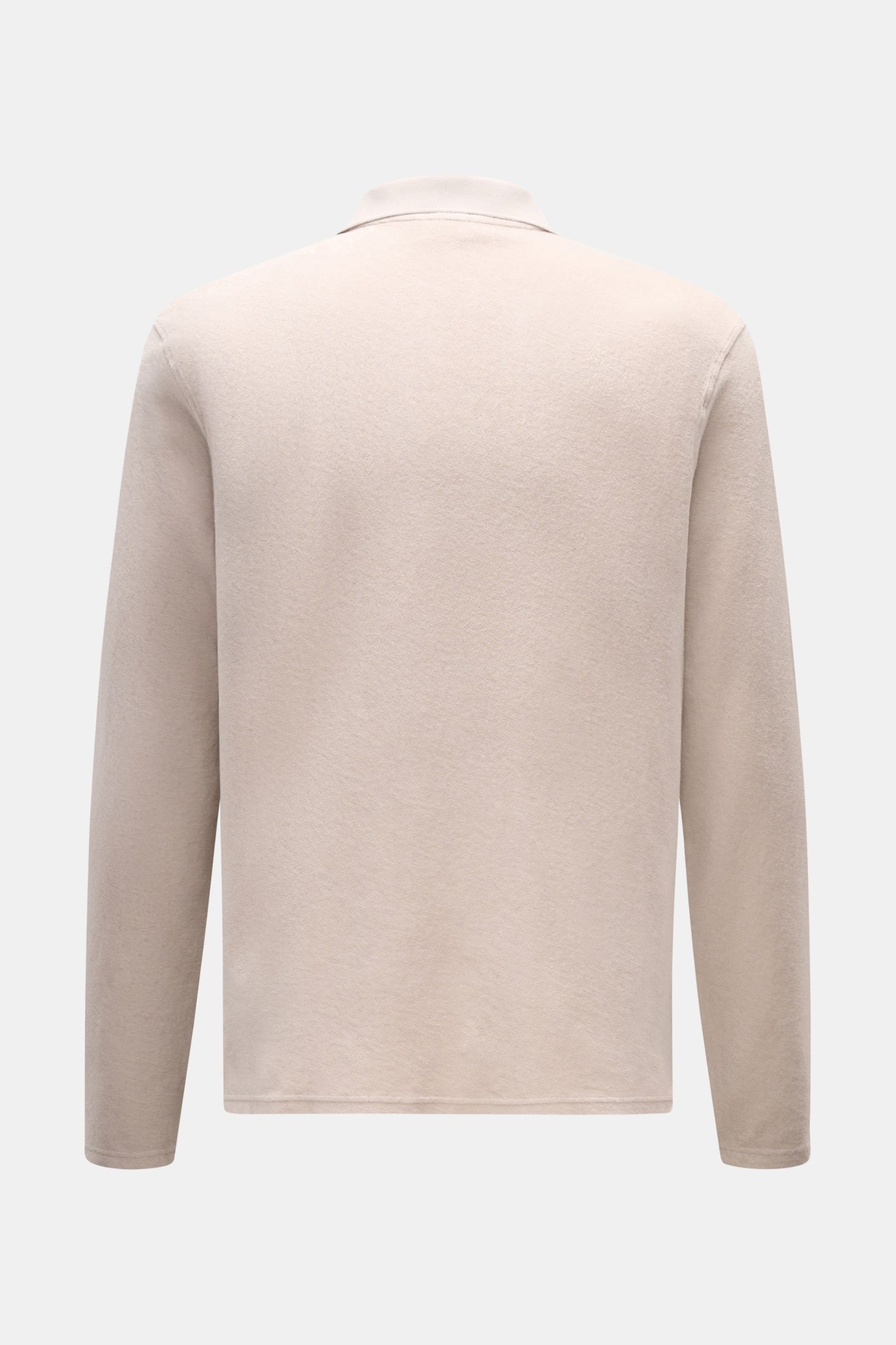 Rückansicht des 04651/ A trip in a bag Frottee Longsleeve-Poloshirts 'Terry Johnny' beige aus weichem Baumwoll-Frottee, Regular Fit, klassischer Polokragen, kurze Saumschlitze.