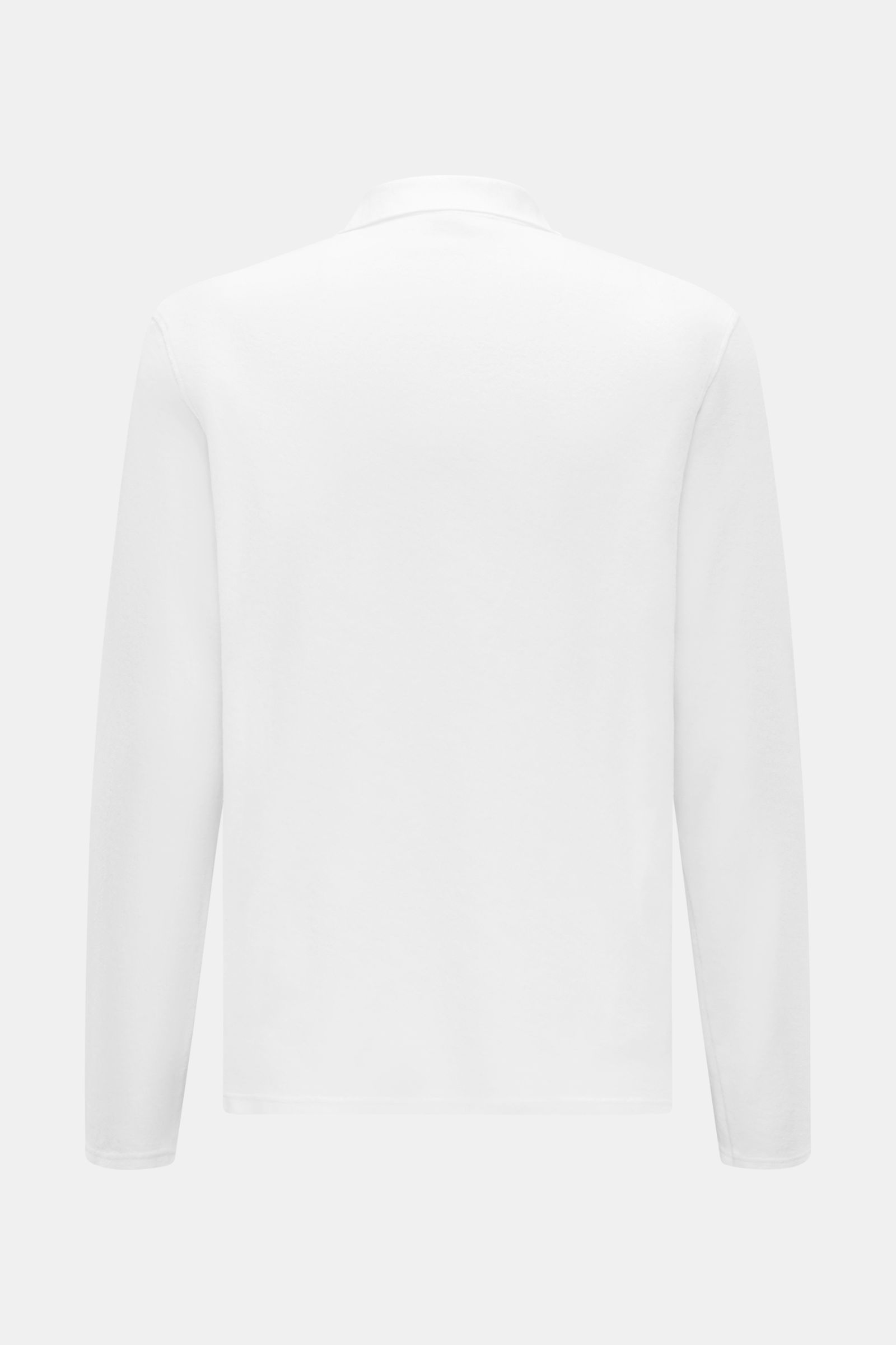 04651/ A trip in a bag Frottee Longsleeve-Poloshirt 'Terry Johnny' weiß, reine Baumwolle, weicher Griff, Regular Fit, Rückansicht mit klassischem Polokragen und kurzen Saumschlitzen.