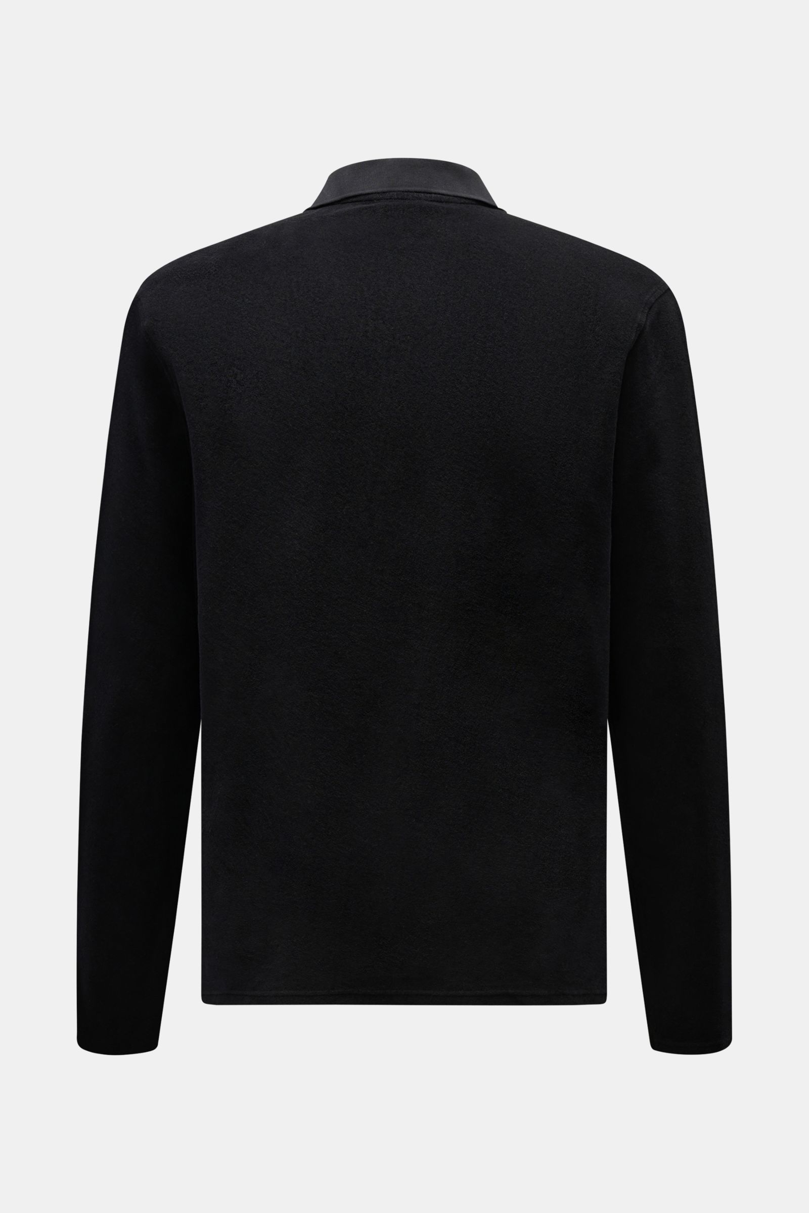 Rückansicht des 04651/ A trip in a bag Frottee Longsleeve-Poloshirts 'Terry Johnny' schwarz aus reiner Baumwolle, Regular Fit, mit klassischem Polokragen.