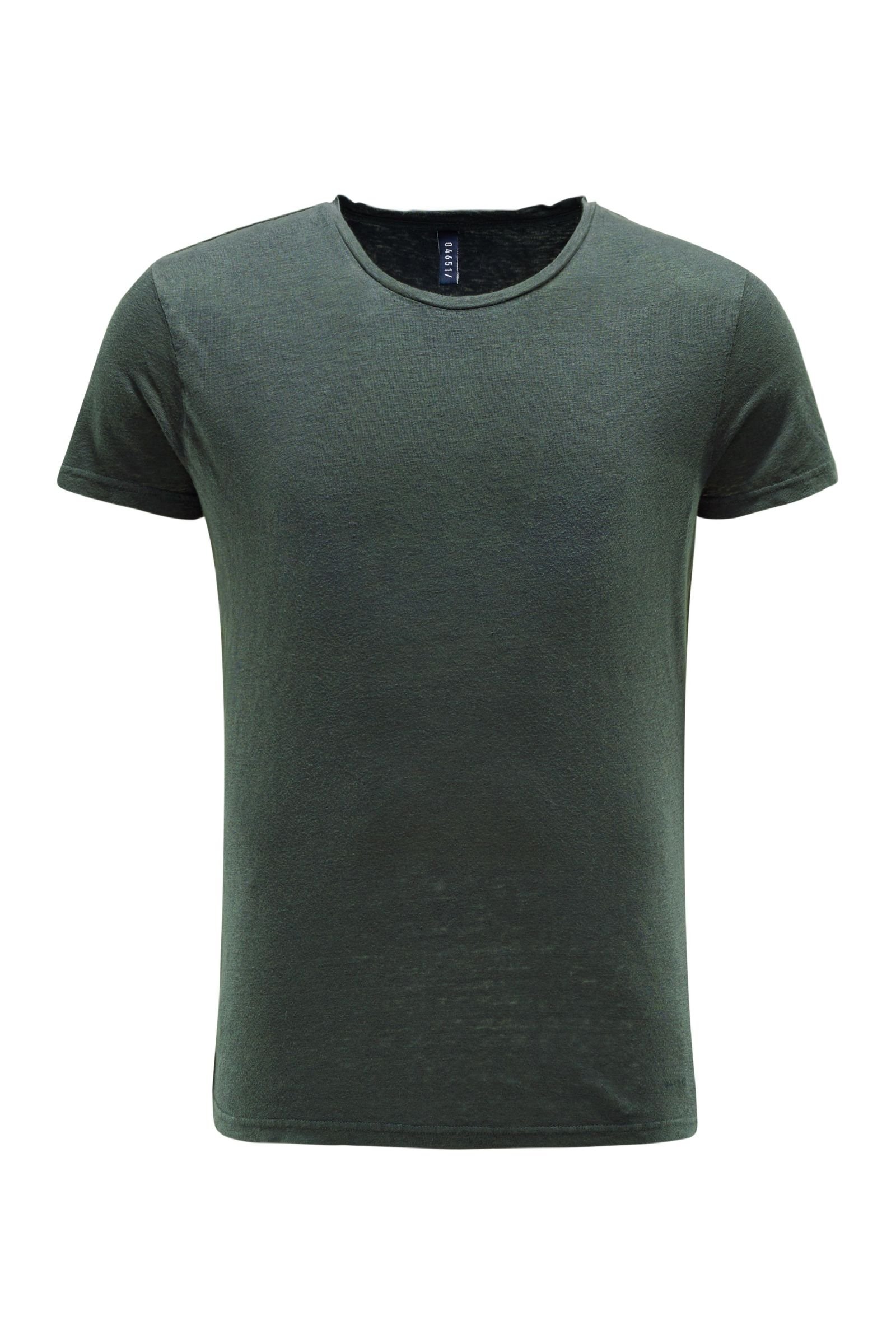 Linen crew neck T-shirt dark green