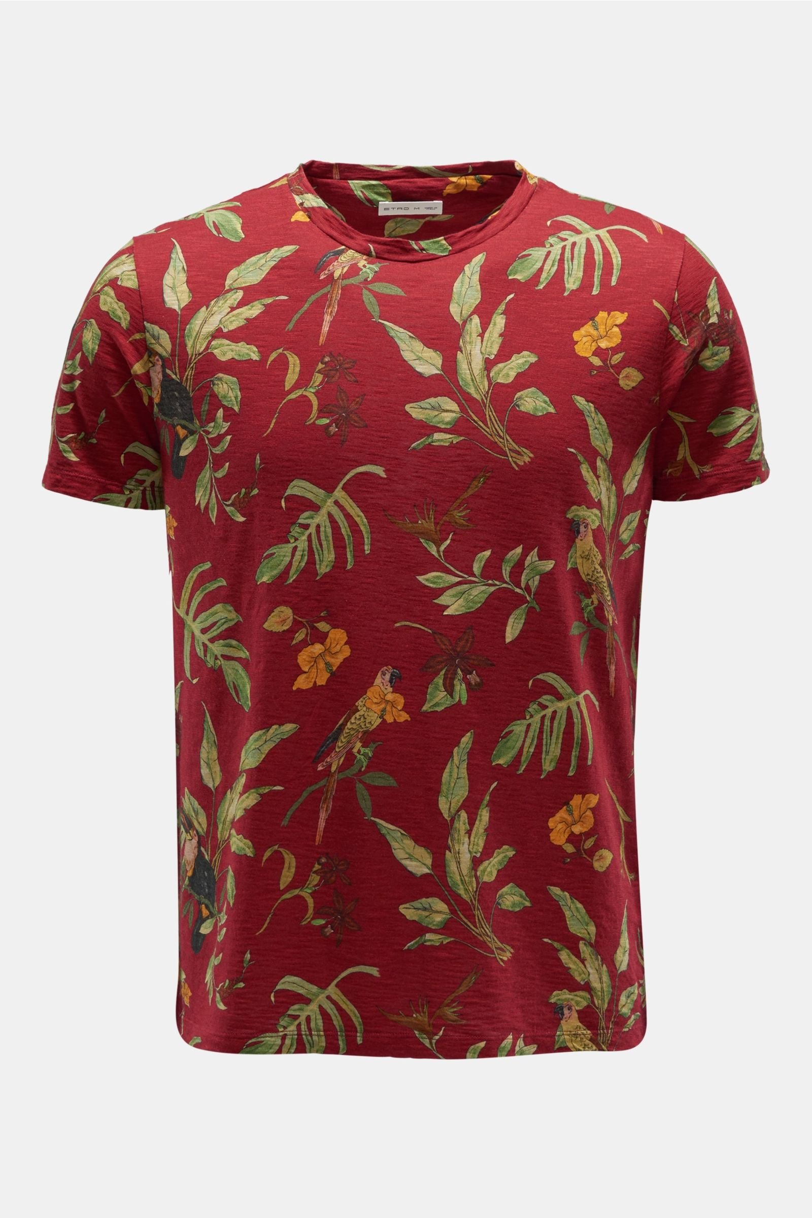 Crew neck T-shirt dark red patterned