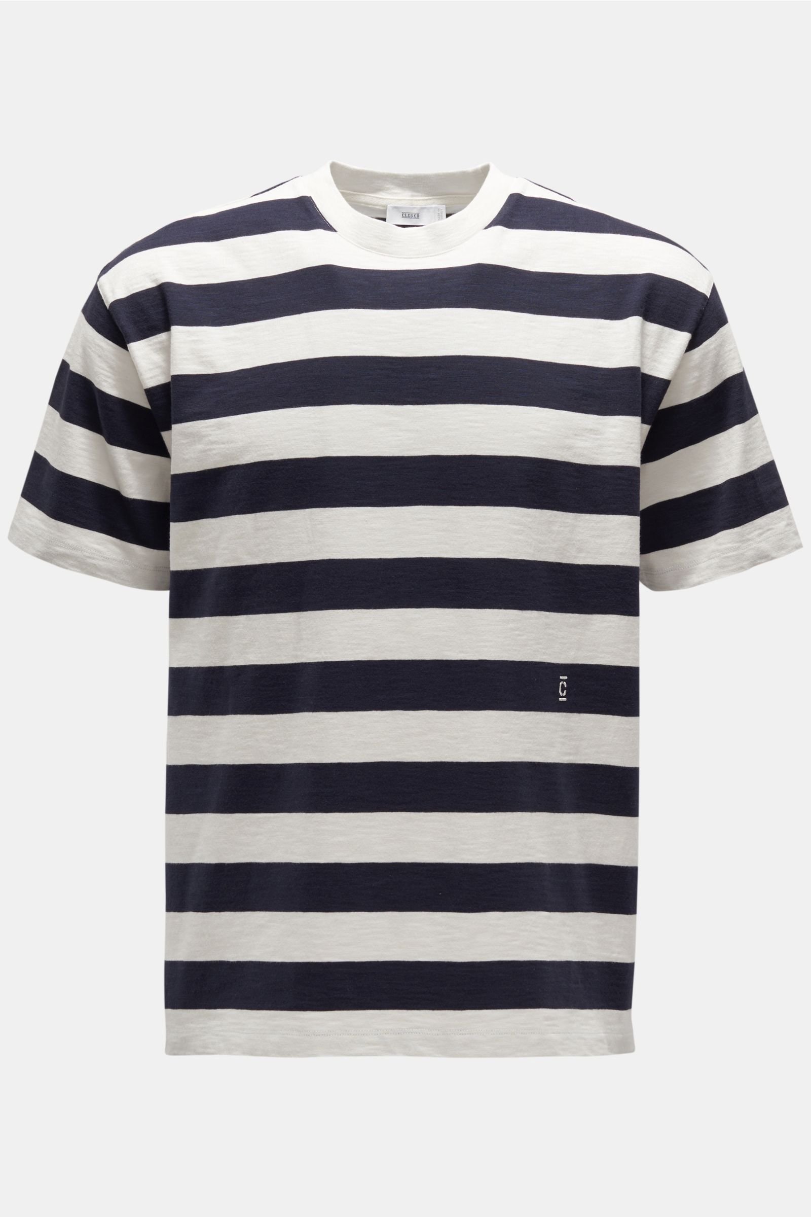 Crew neck T-shirt dark navy/off-white striped