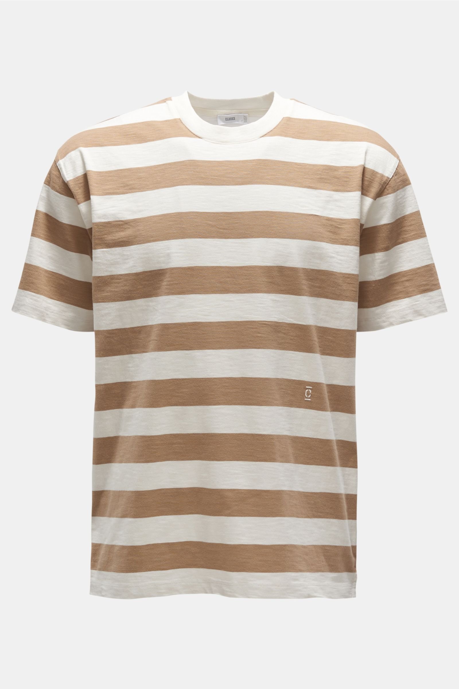 Crew neck T-shirt light brown/off-white striped