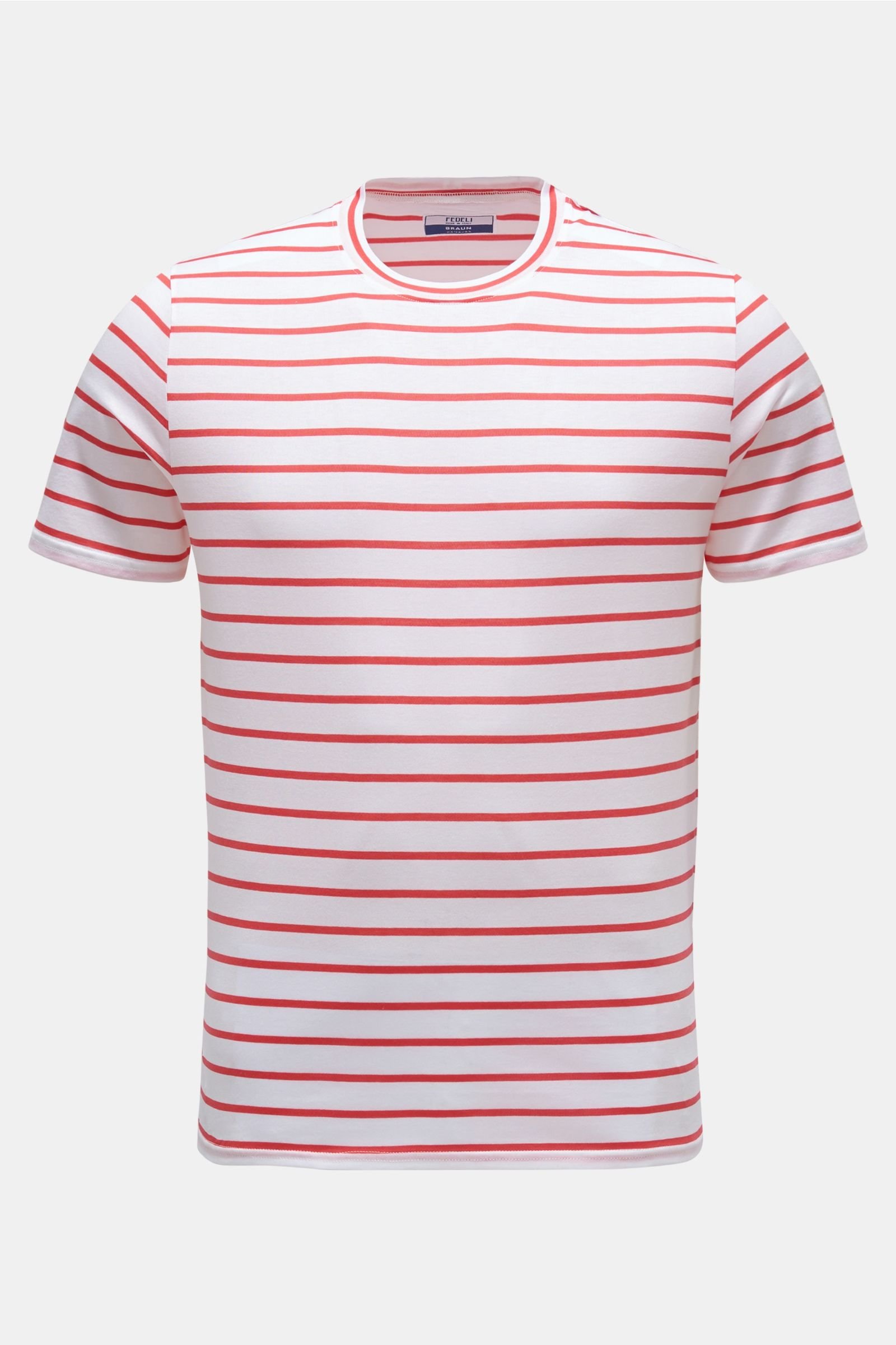 R-Neck T-Shirt 'Gary' rot/weiß gestreift