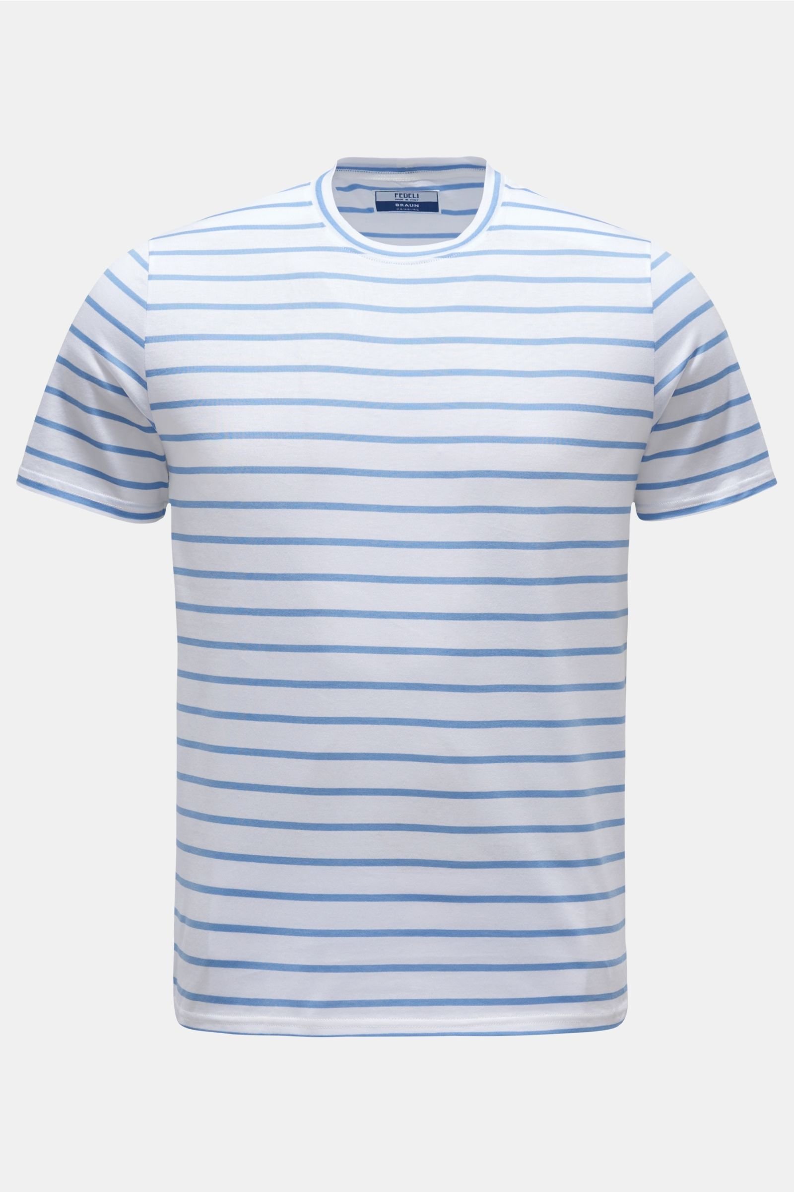 R-Neck T-Shirt 'Gary' graublau/weiß gestreift