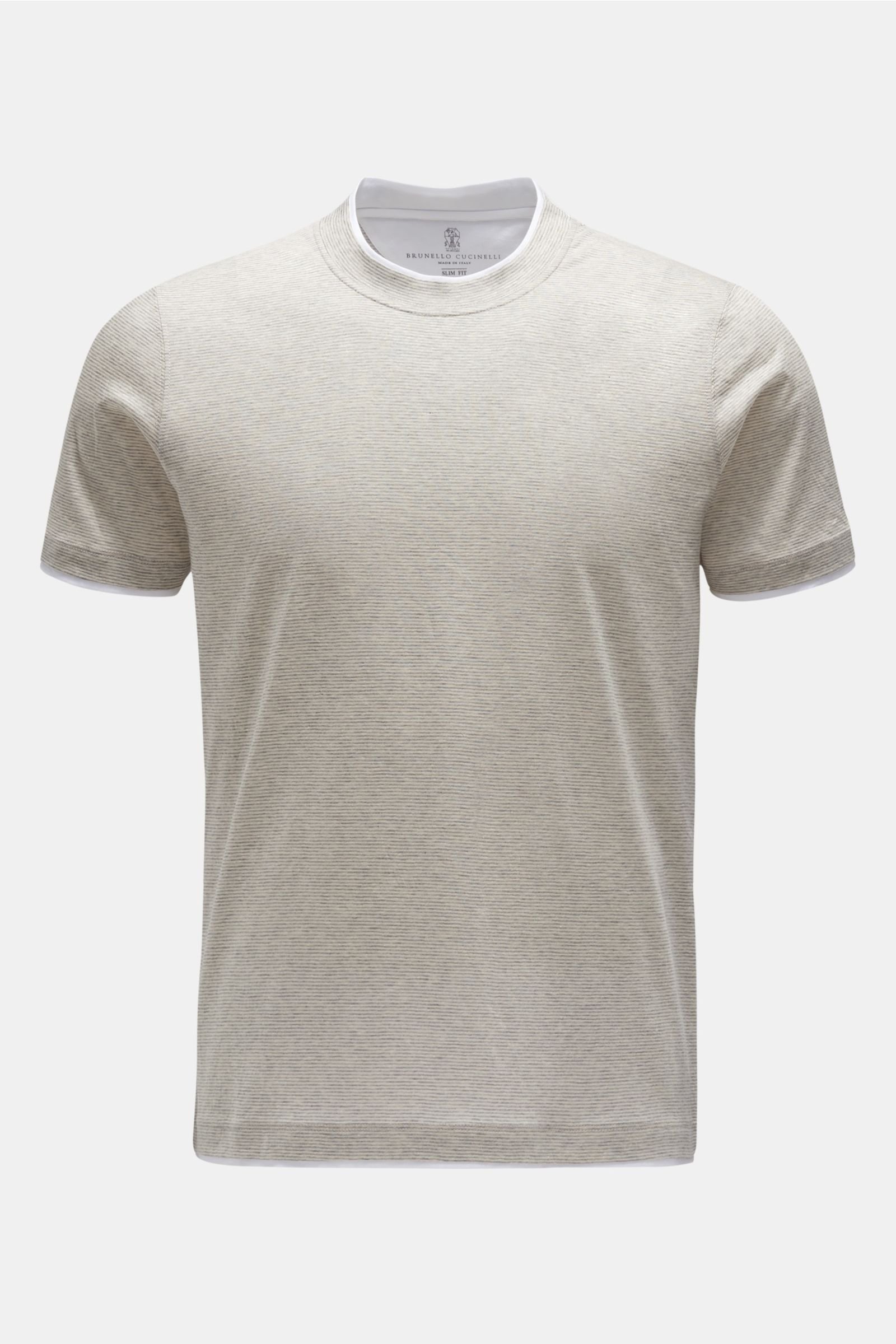 Crew neck T-shirt beige/light grey striped