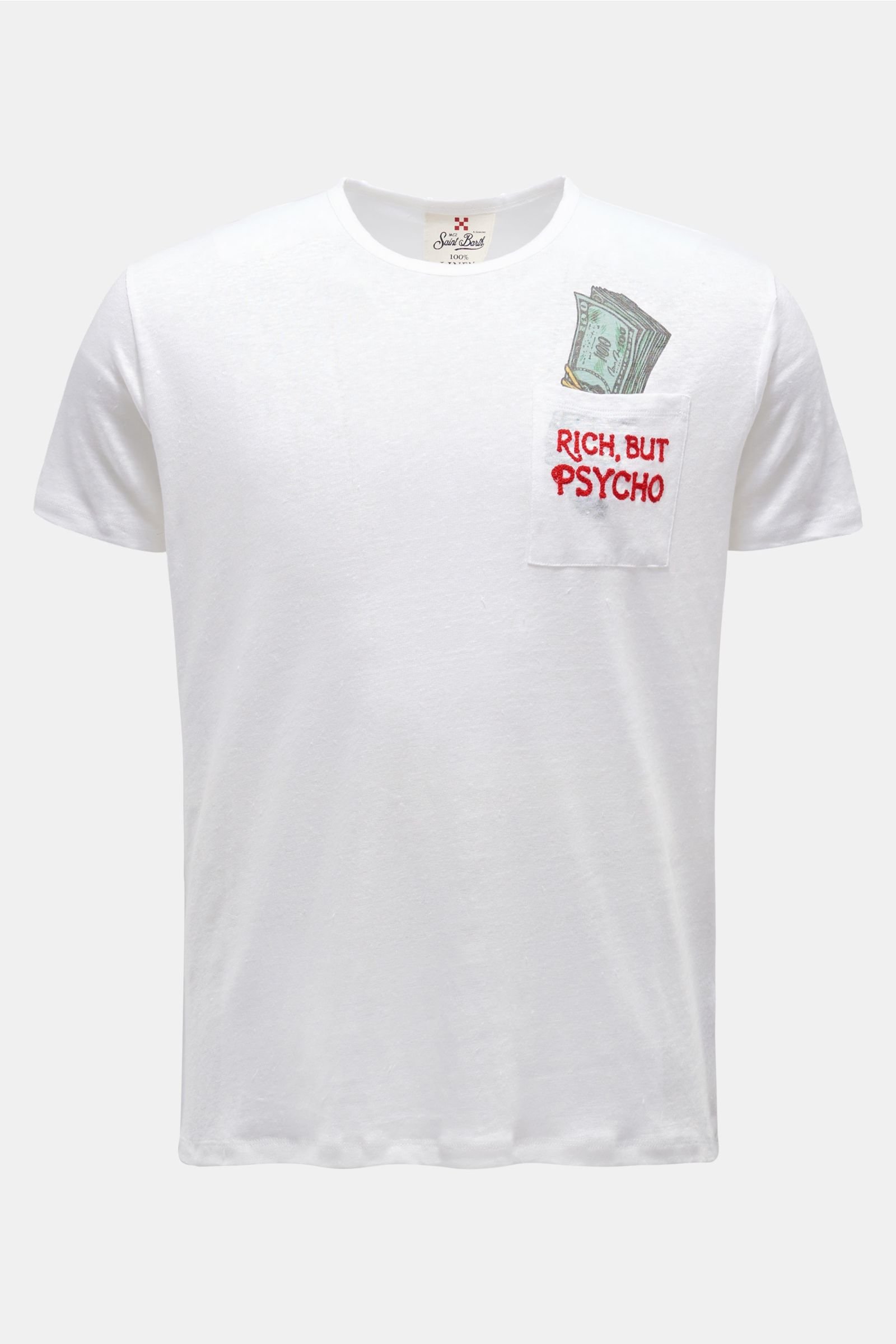 Leinen R-Neck T-Shirt 'Psycho Money' weiß
